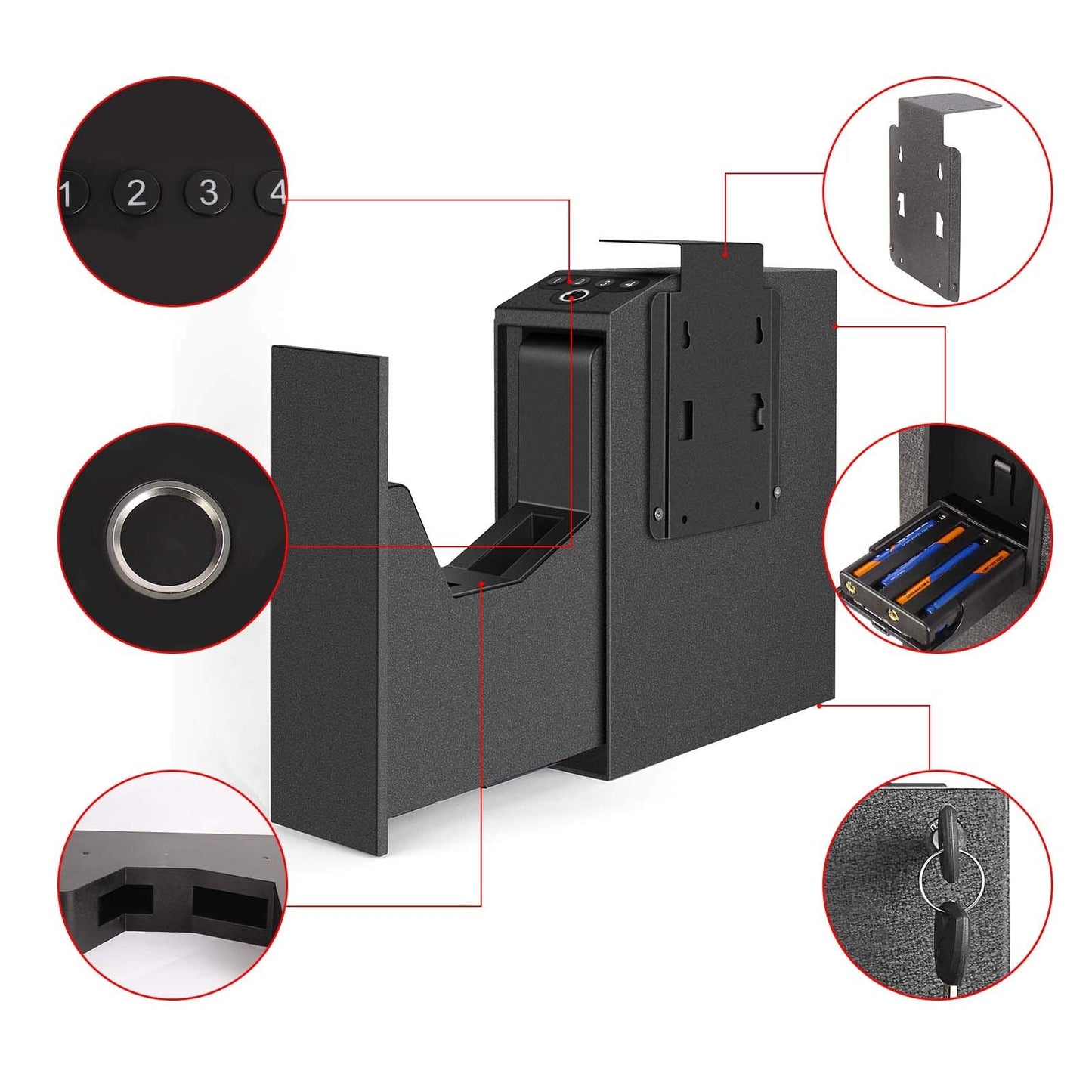 Biometric Slider Handgun Gun Safe for Nightstand, Desk, Bed Side,Truck - Auto Sliding Door Hand Gun Safe for Pistol - with Fingerprint, PIN Code, KEY Access - digibuy