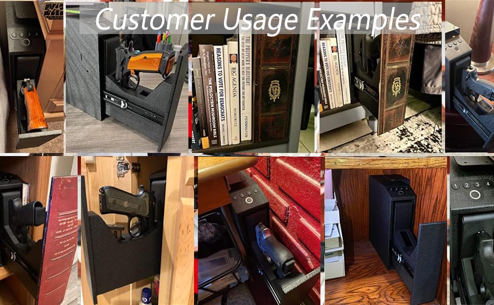 Biometric Slider Handgun Gun Safe for Nightstand, Desk, Bed Side,Truck - Auto Sliding Door Hand Gun Safe for Pistol - with Fingerprint, PIN Code, KEY Access - digibuy