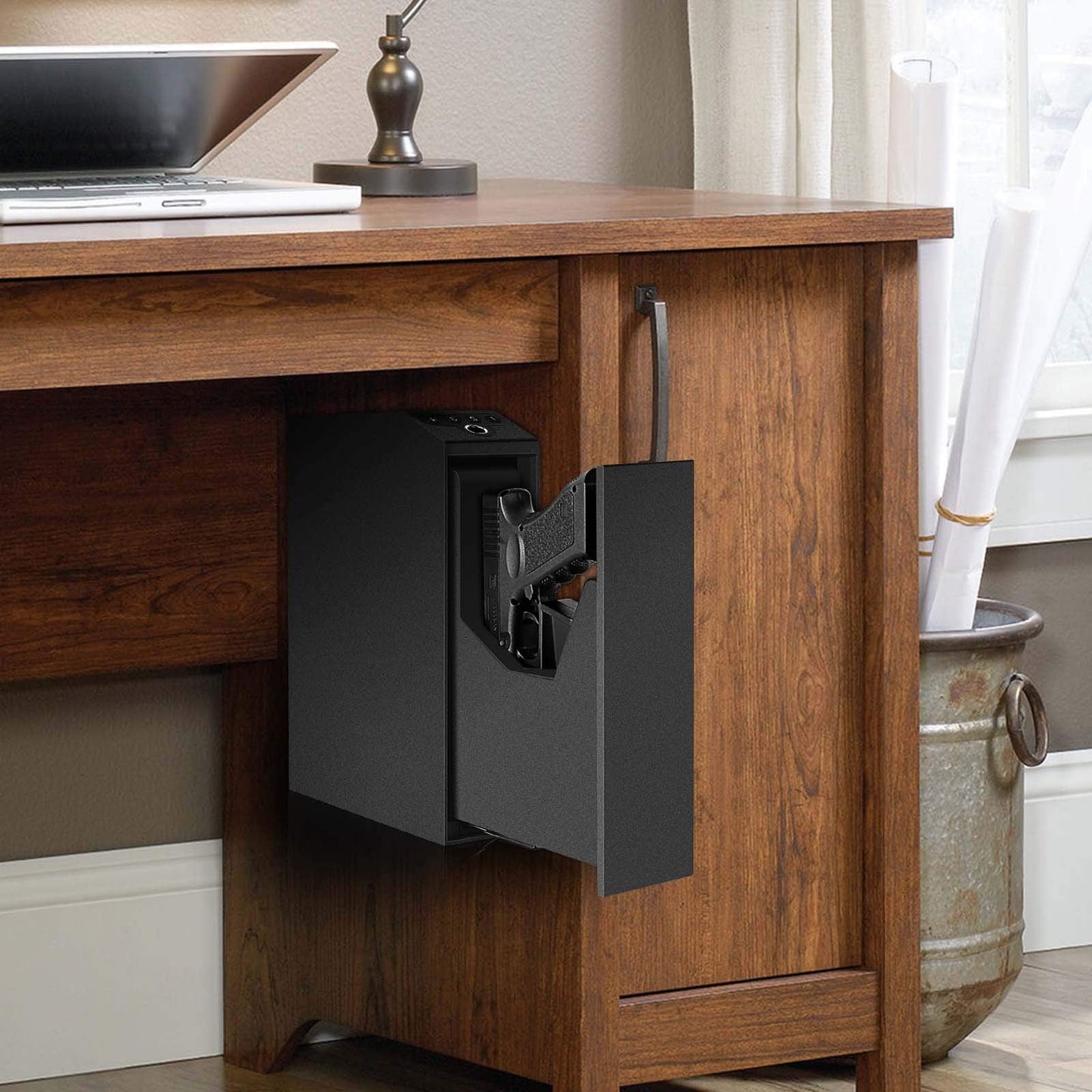 Biometric Slider Handgun Gun Safe for Nightstand, Desk, Bed Side,Truck - Auto Sliding Door Hand Gun Safe for Pistol - with Fingerprint, PIN Code, KEY Access - digibuy