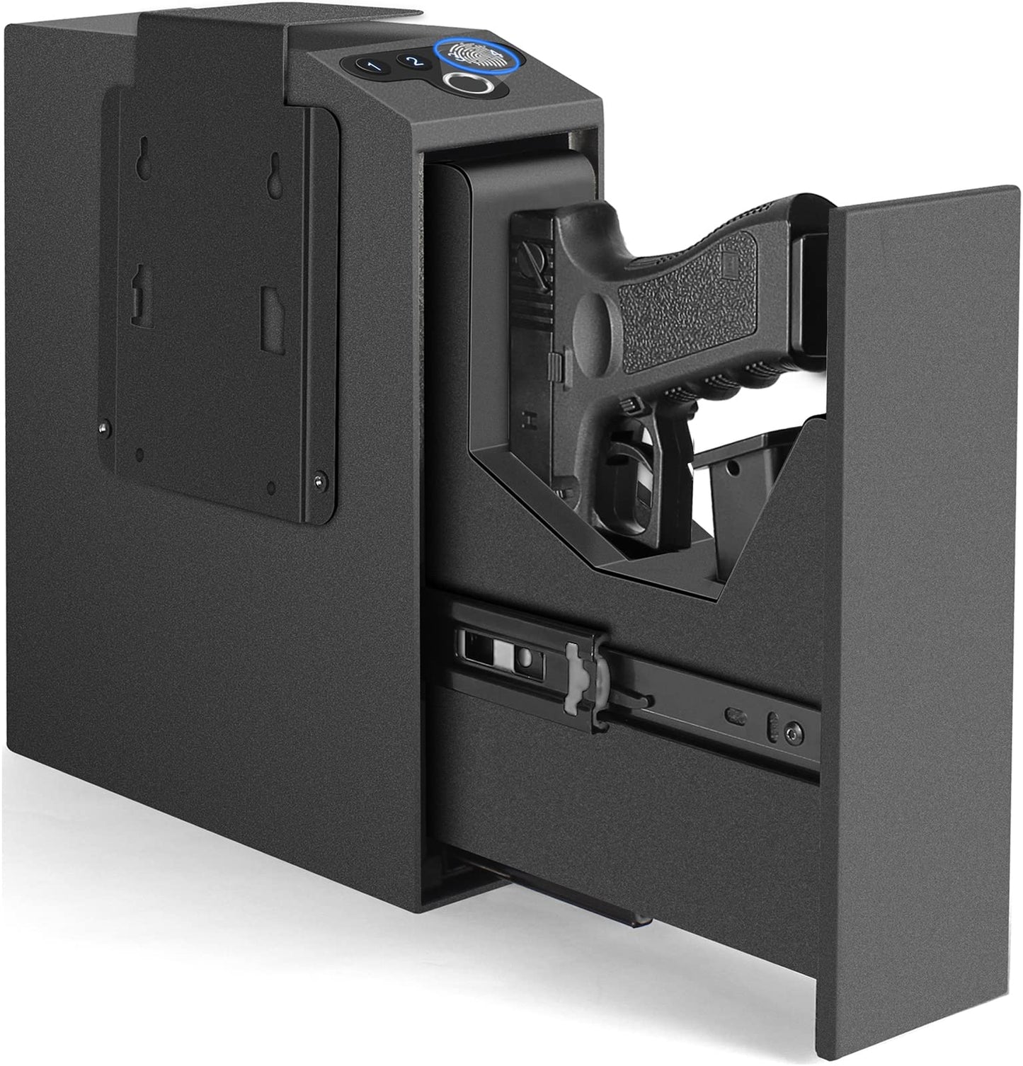 Biometric Slider Handgun Gun Safe for Nightstand, Desk, Bed Side,Truck - Auto Sliding Door Hand Gun Safe for Pistol - with Fingerprint, PIN Code, KEY Access - digibuy