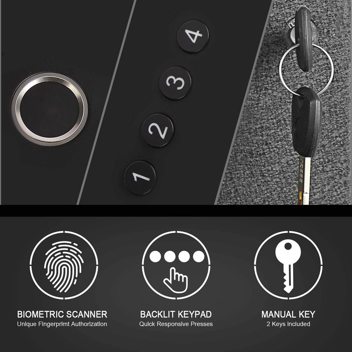 Biometric Slider Handgun Gun Safe for Nightstand, Desk, Bed Side,Truck - Auto Sliding Door Hand Gun Safe for Pistol - with Fingerprint, PIN Code, KEY Access - digibuy