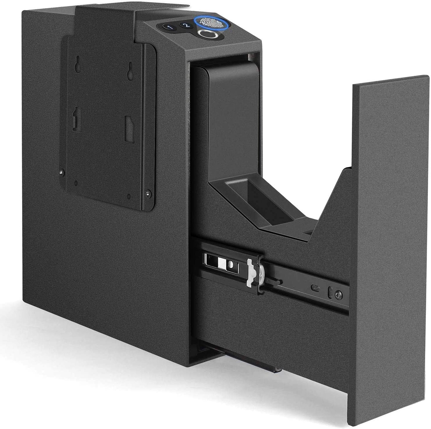 Biometric Slider Handgun Gun Safe for Nightstand, Desk, Bed Side,Truck - Auto Sliding Door Hand Gun Safe for Pistol - with Fingerprint, PIN Code, KEY Access - digibuy