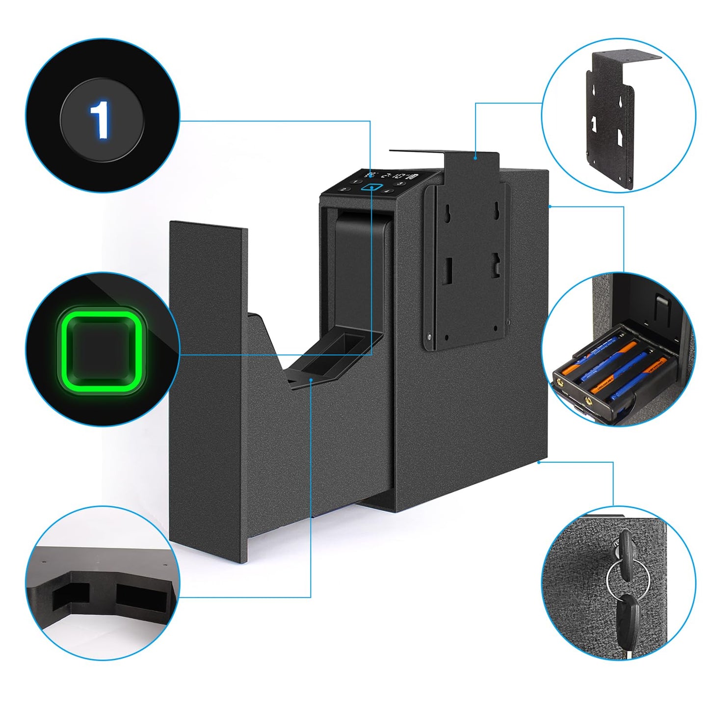 Biometric Slider Handgun Gun Safe for Nightstand, Desk, Bed Side,Truck - Auto Sliding Door Hand Gun Safe for Pistol - with Fingerprint, PIN Code, KEY Access - digibuy
