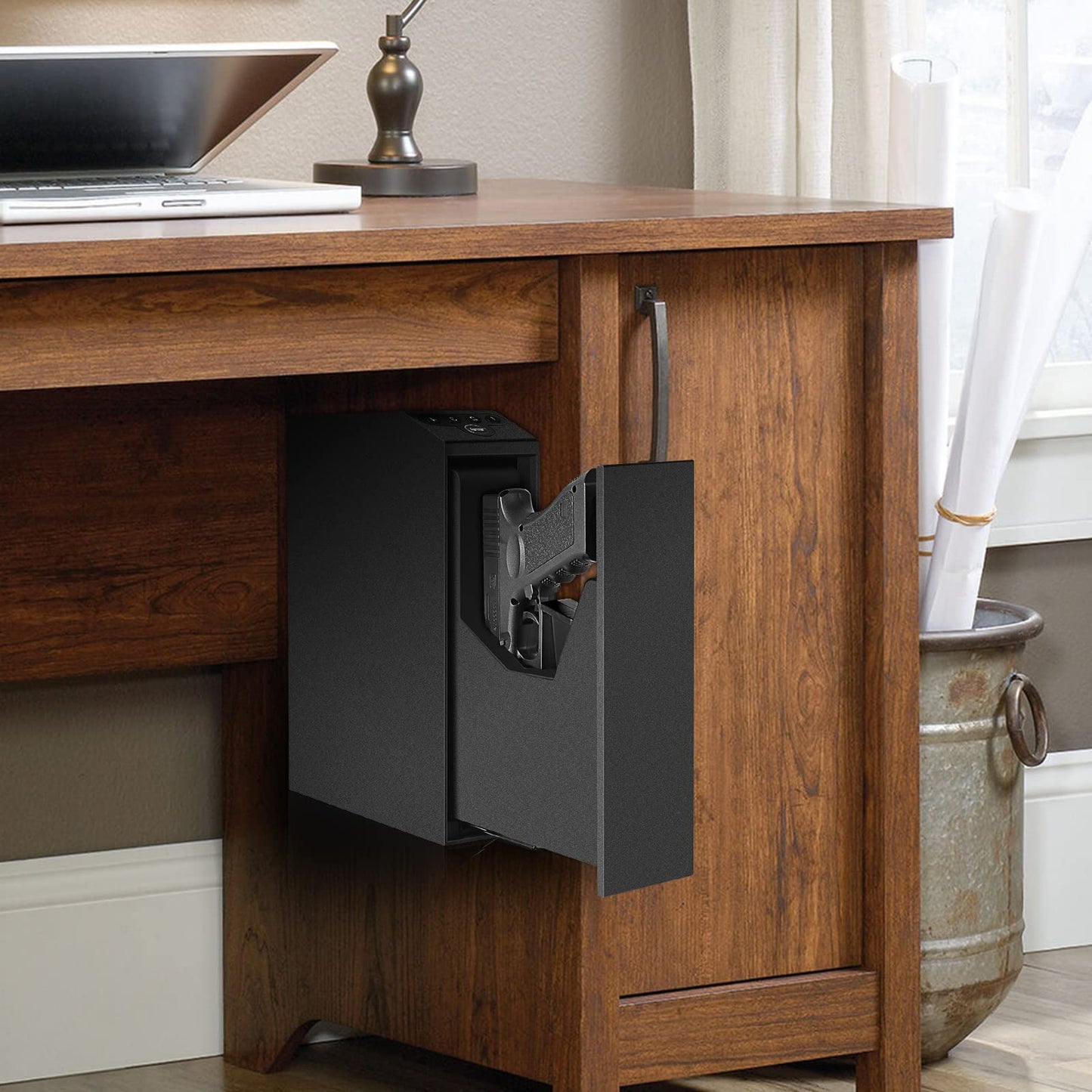 Biometric Slider Handgun Gun Safe for Nightstand, Desk, Bed Side,Truck - Auto Sliding Door Hand Gun Safe for Pistol - with Fingerprint, PIN Code, KEY Access - digibuy