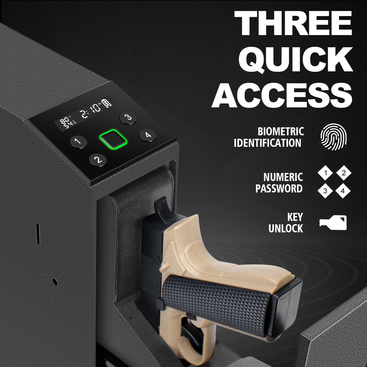 Biometric Slider Handgun Gun Safe for Nightstand, Desk, Bed Side,Truck - Auto Sliding Door Hand Gun Safe for Pistol - with Fingerprint, PIN Code, KEY Access - digibuy