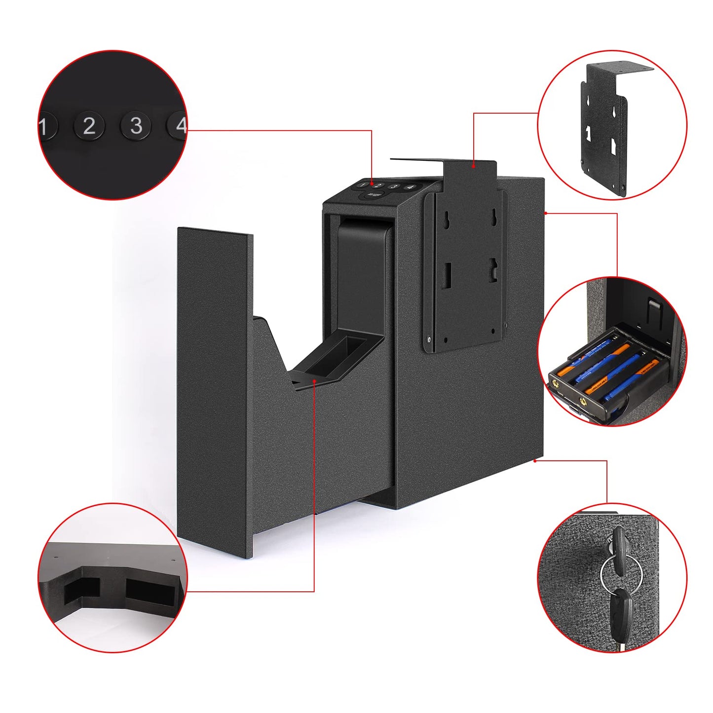 Biometric Slider Handgun Gun Safe for Nightstand, Desk, Bed Side,Truck - Auto Sliding Door Hand Gun Safe for Pistol - with Fingerprint, PIN Code, KEY Access - digibuy