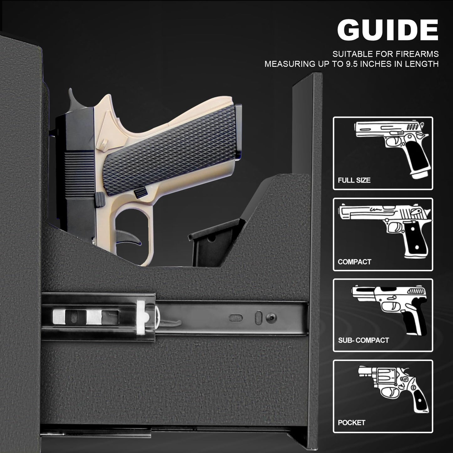 Biometric Slider Handgun Gun Safe for Nightstand, Desk, Bed Side,Truck - Auto Sliding Door Hand Gun Safe for Pistol - with Fingerprint, PIN Code, KEY Access - digibuy