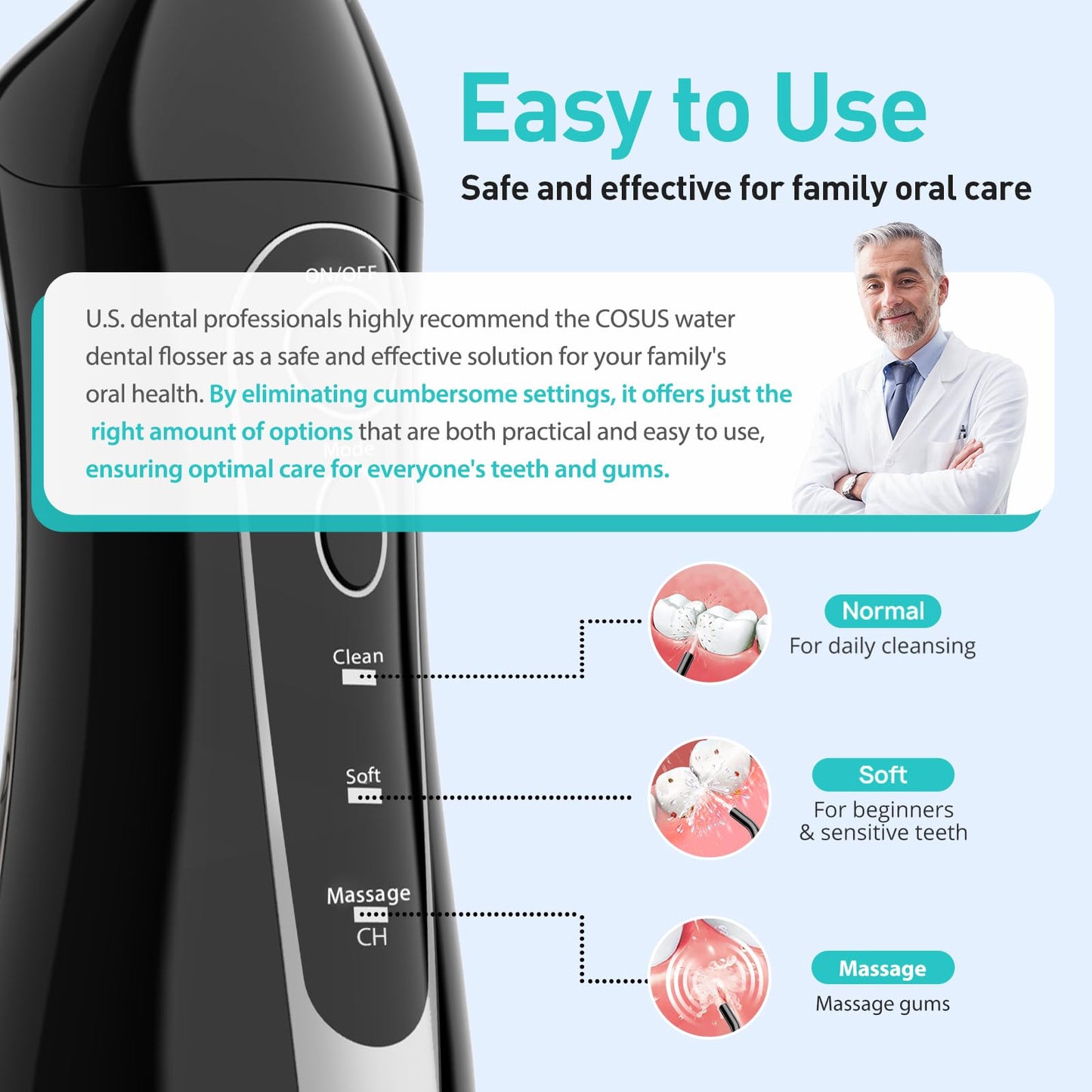 COSLUS Water Dental Flosser Teeth Pick: Portable Cordless Oral Irrigator 300ML Rechargeable Travel Irrigation Cleaner IPX7 Waterproof Electric Flossing Machine for Teeth Cleaning C20(F5020E) - digibuy