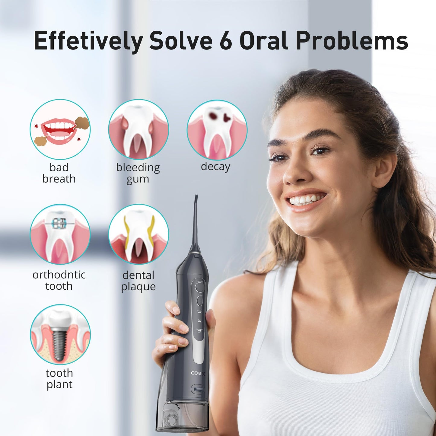COSLUS Water Dental Flosser Teeth Pick: Portable Cordless Oral Irrigator 300ML Rechargeable Travel Irrigation Cleaner IPX7 Waterproof Electric Flossing Machine for Teeth Cleaning C20(F5020E) - digibuy