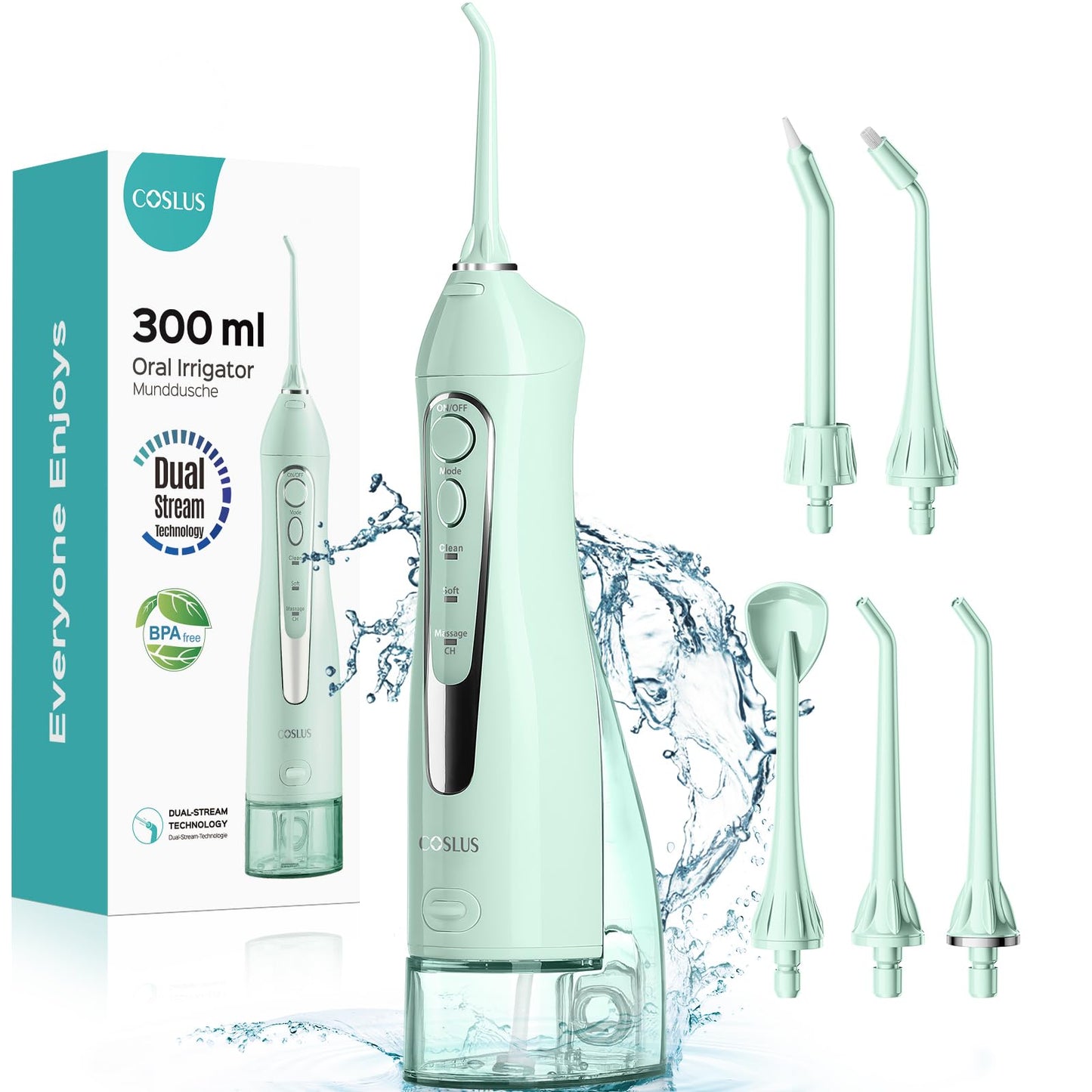 COSLUS Water Dental Flosser Teeth Pick: Portable Cordless Oral Irrigator 300ML Rechargeable Travel Irrigation Cleaner IPX7 Waterproof Electric Flossing Machine for Teeth Cleaning C20(F5020E) - digibuy