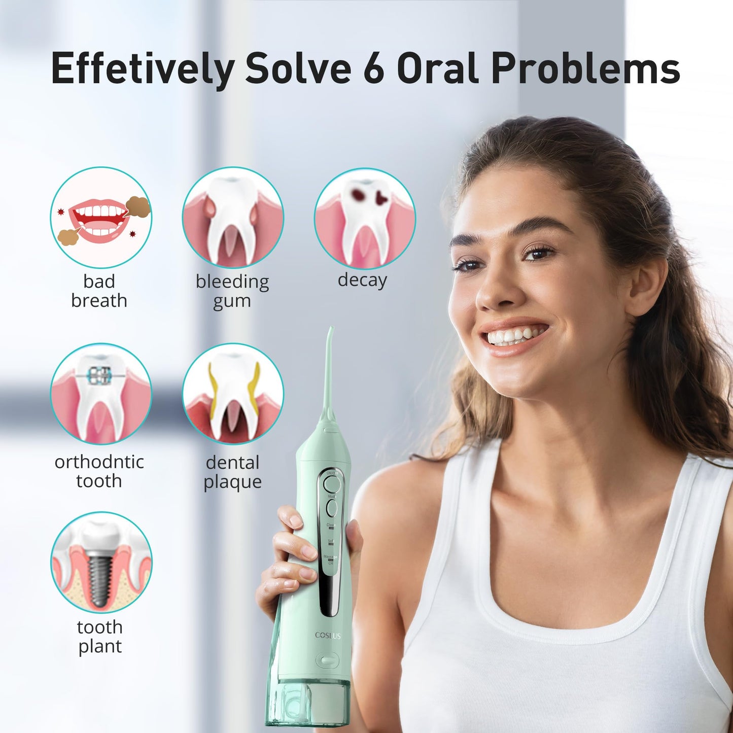 COSLUS Water Dental Flosser Teeth Pick: Portable Cordless Oral Irrigator 300ML Rechargeable Travel Irrigation Cleaner IPX7 Waterproof Electric Flossing Machine for Teeth Cleaning C20(F5020E) - digibuy
