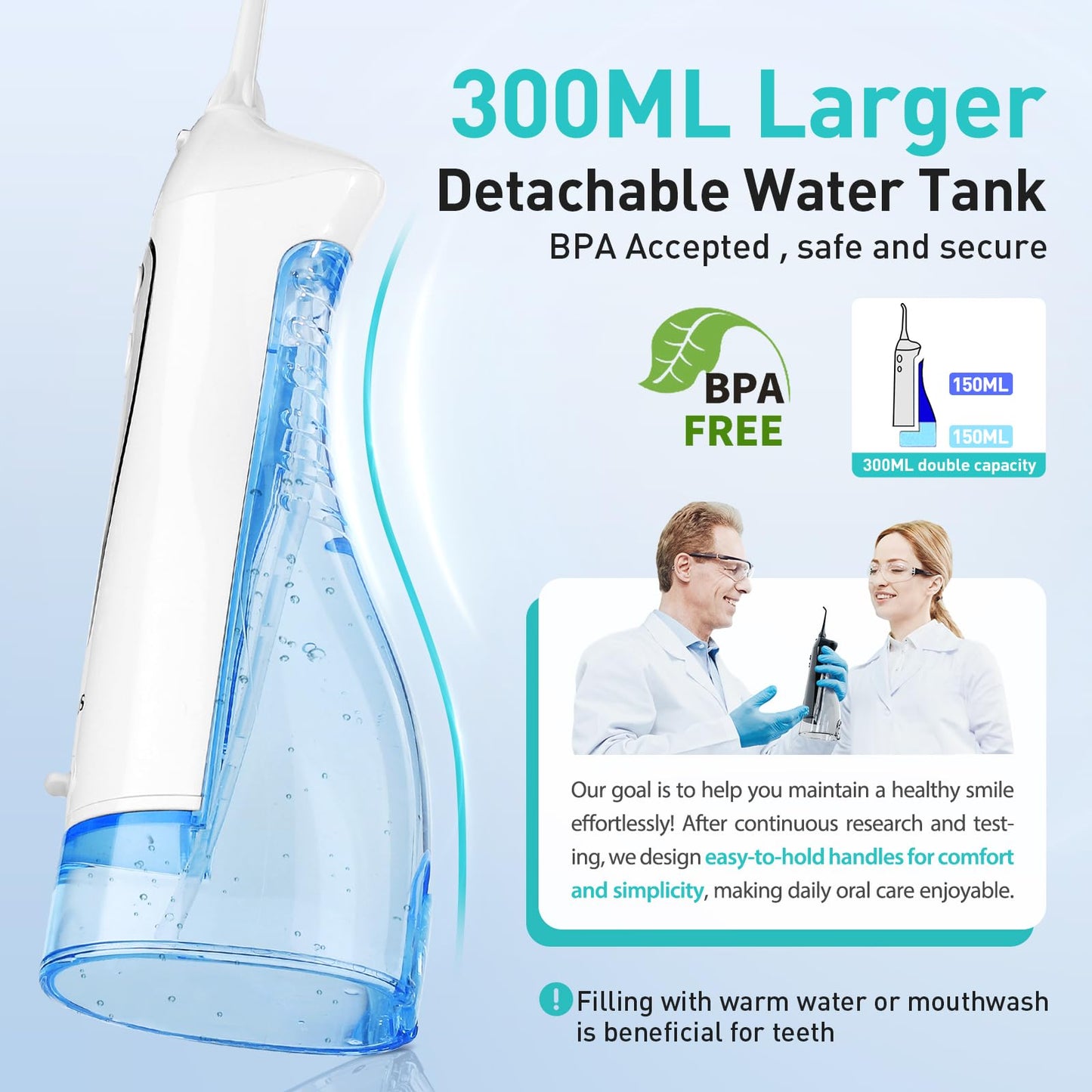 COSLUS Water Dental Flosser Teeth Pick: Portable Cordless Oral Irrigator 300ML Rechargeable Travel Irrigation Cleaner IPX7 Waterproof Electric Flossing Machine for Teeth Cleaning C20(F5020E) - digibuy