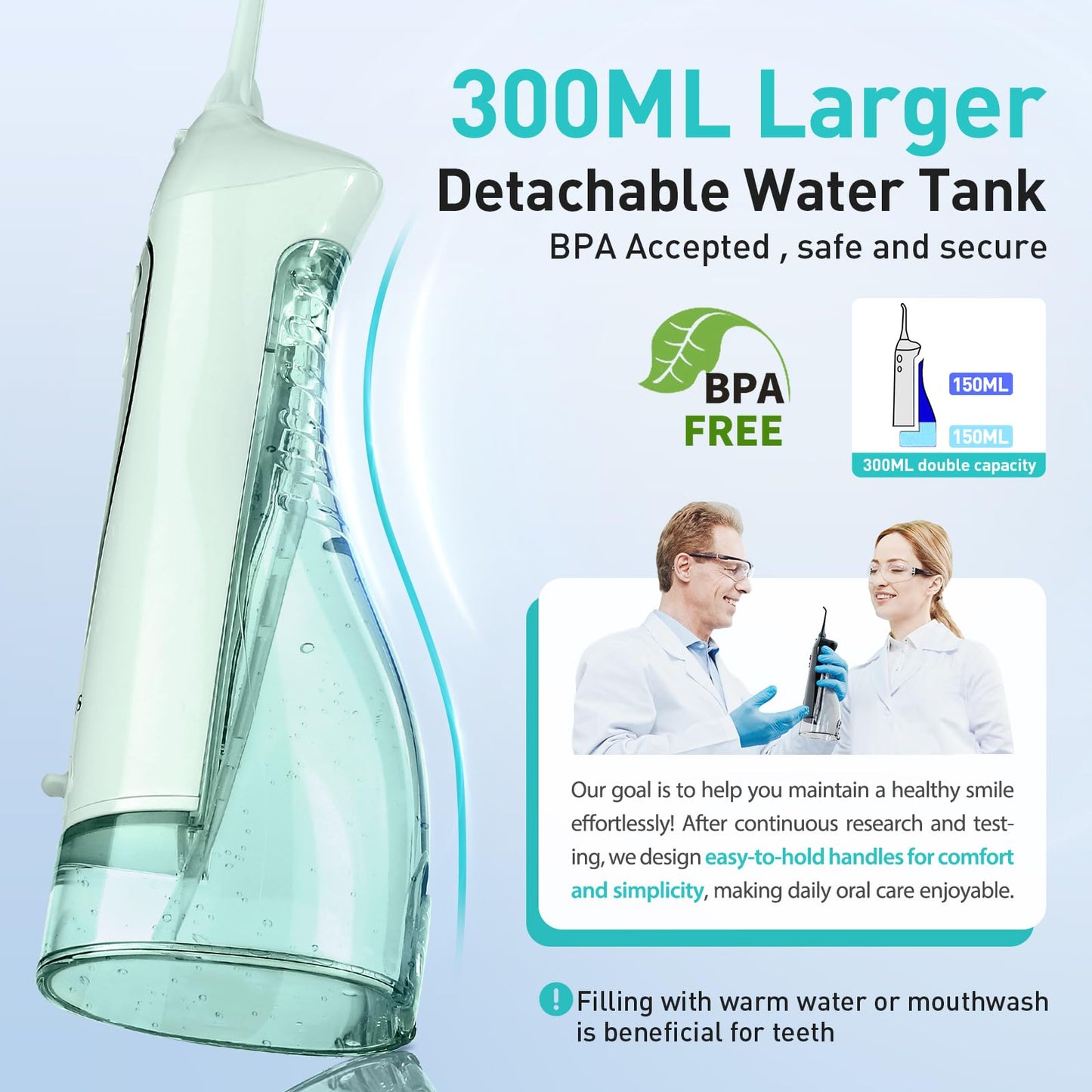 COSLUS Water Dental Flosser Teeth Pick: Portable Cordless Oral Irrigator 300ML Rechargeable Travel Irrigation Cleaner IPX7 Waterproof Electric Flossing Machine for Teeth Cleaning C20(F5020E) - digibuy