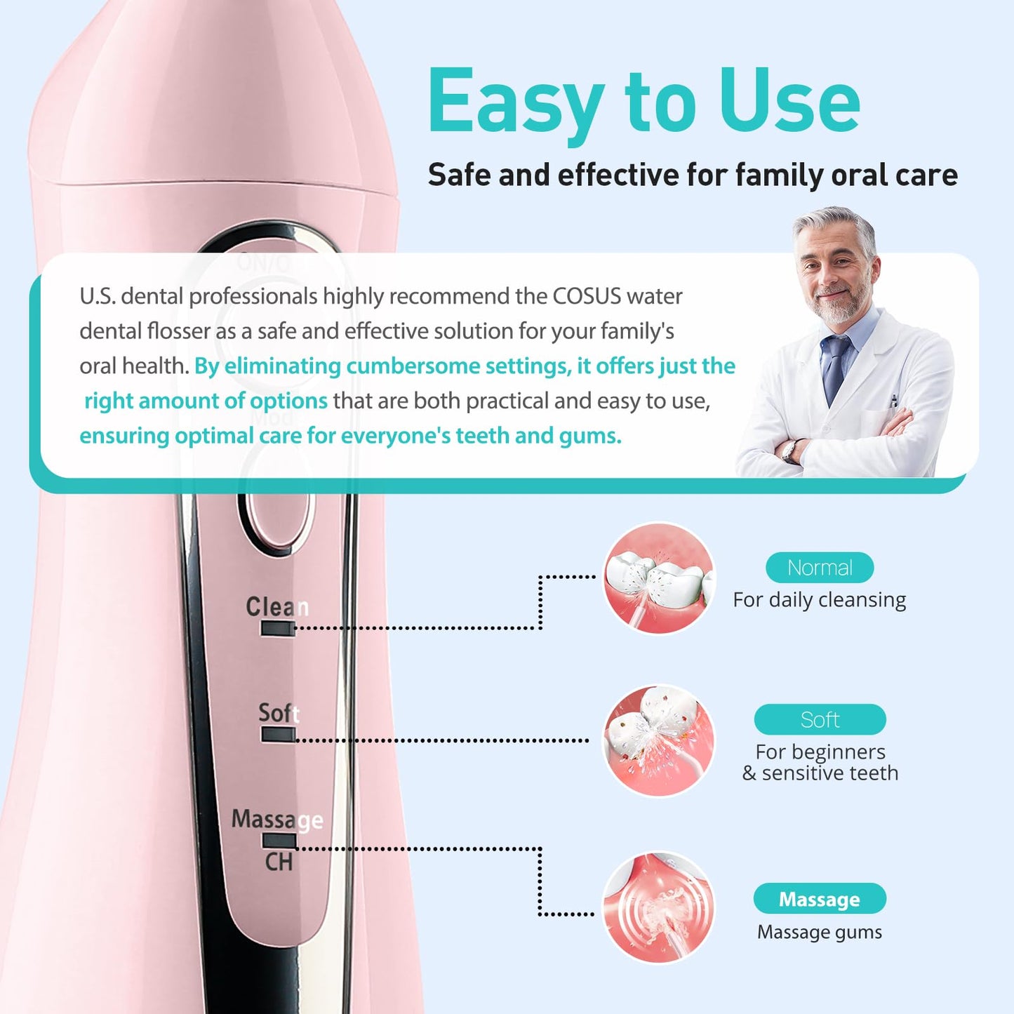 COSLUS Water Dental Flosser Teeth Pick: Portable Cordless Oral Irrigator 300ML Rechargeable Travel Irrigation Cleaner IPX7 Waterproof Electric Flossing Machine for Teeth Cleaning C20(F5020E) - digibuy