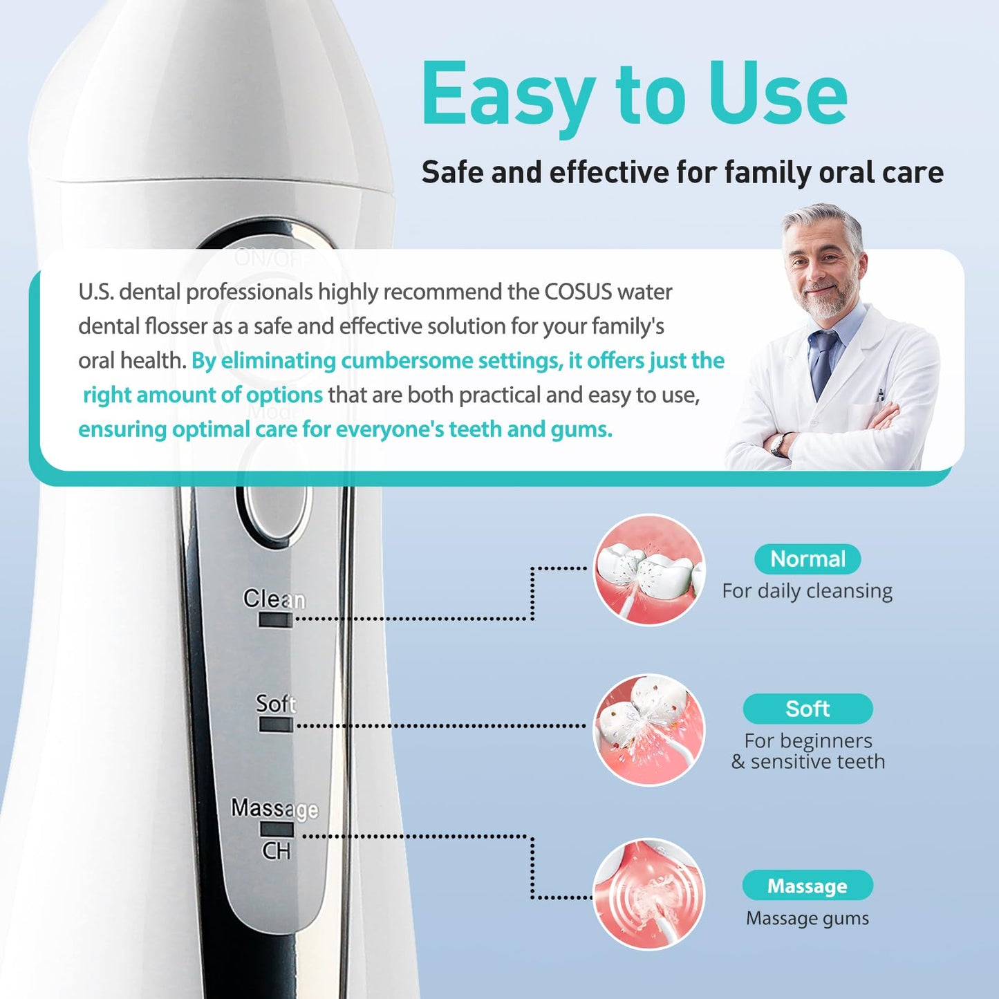COSLUS Water Dental Flosser Teeth Pick: Portable Cordless Oral Irrigator 300ML Rechargeable Travel Irrigation Cleaner IPX7 Waterproof Electric Flossing Machine for Teeth Cleaning C20(F5020E) - digibuy