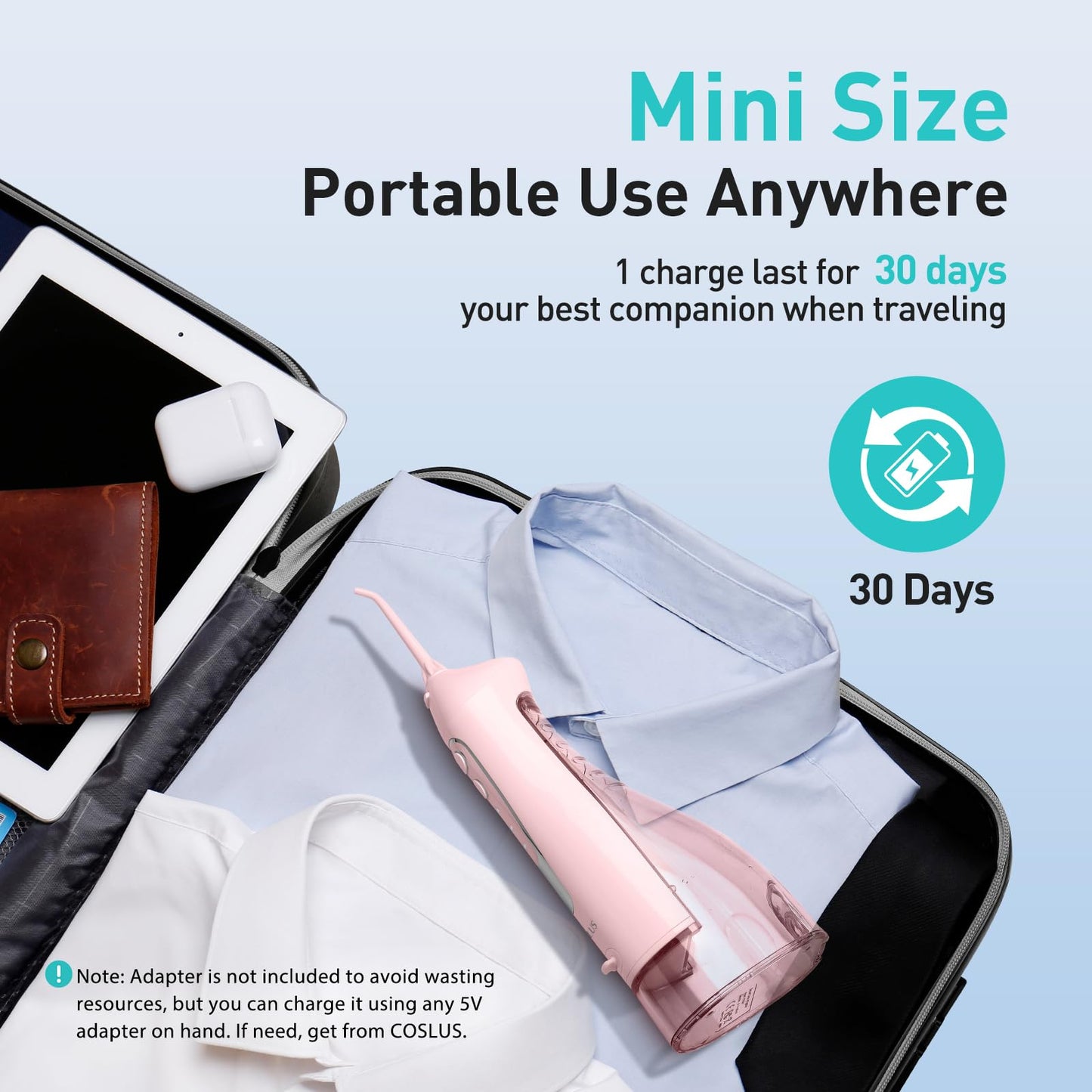 COSLUS Water Dental Flosser Teeth Pick: Portable Cordless Oral Irrigator 300ML Rechargeable Travel Irrigation Cleaner IPX7 Waterproof Electric Flossing Machine for Teeth Cleaning C20(F5020E) - digibuy
