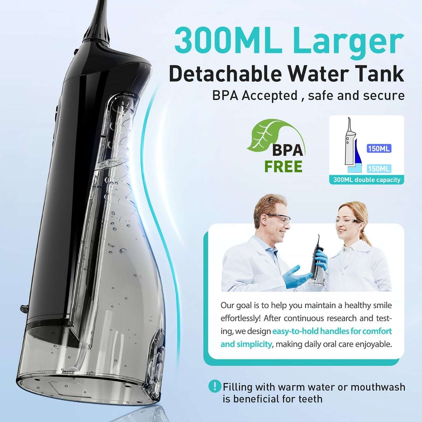 COSLUS Water Dental Flosser Teeth Pick: Portable Cordless Oral Irrigator 300ML Rechargeable Travel Irrigation Cleaner IPX7 Waterproof Electric Flossing Machine for Teeth Cleaning C20(F5020E) - digibuy