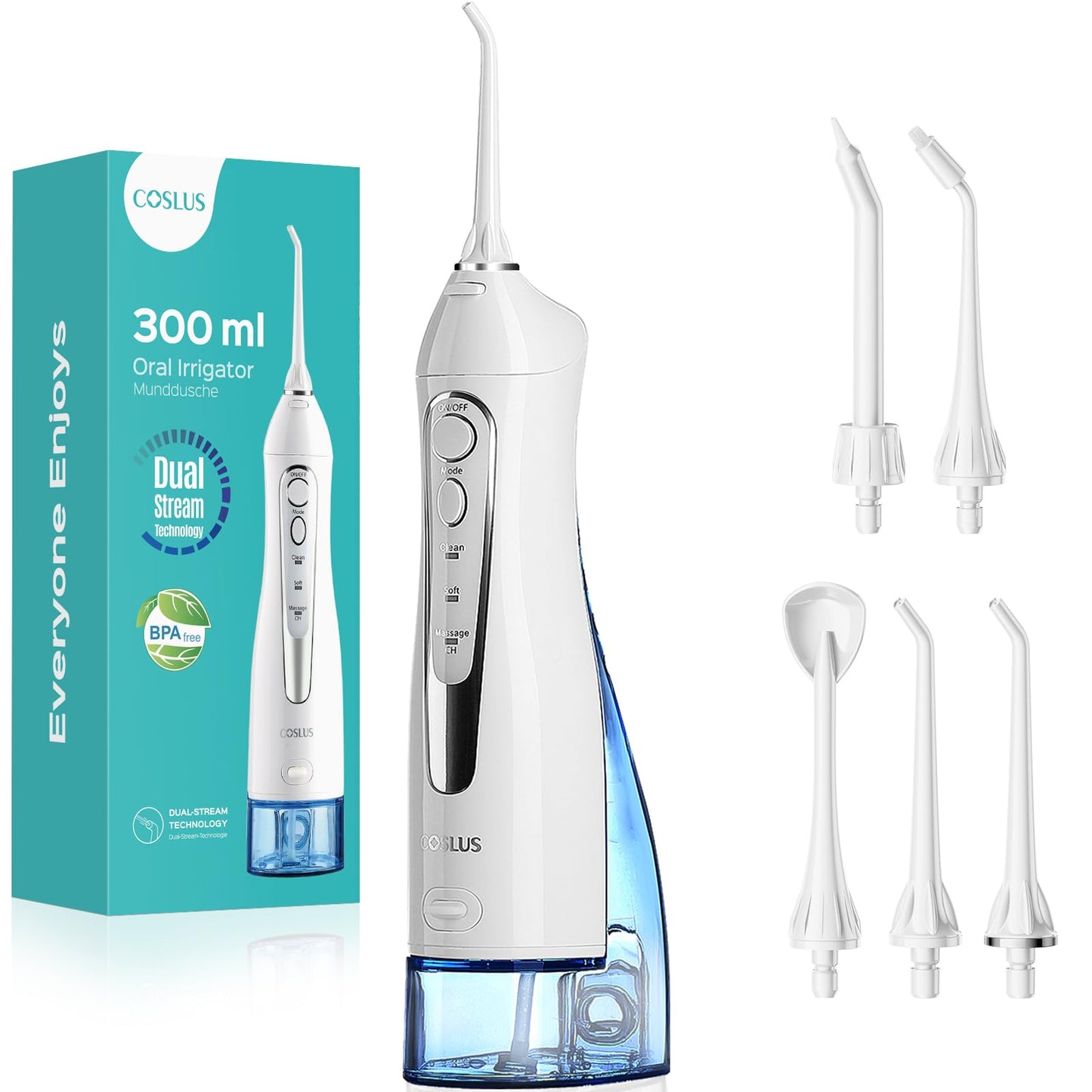 COSLUS Water Dental Flosser Teeth Pick: Portable Cordless Oral Irrigator 300ML Rechargeable Travel Irrigation Cleaner IPX7 Waterproof Electric Flossing Machine for Teeth Cleaning C20(F5020E) - digibuy