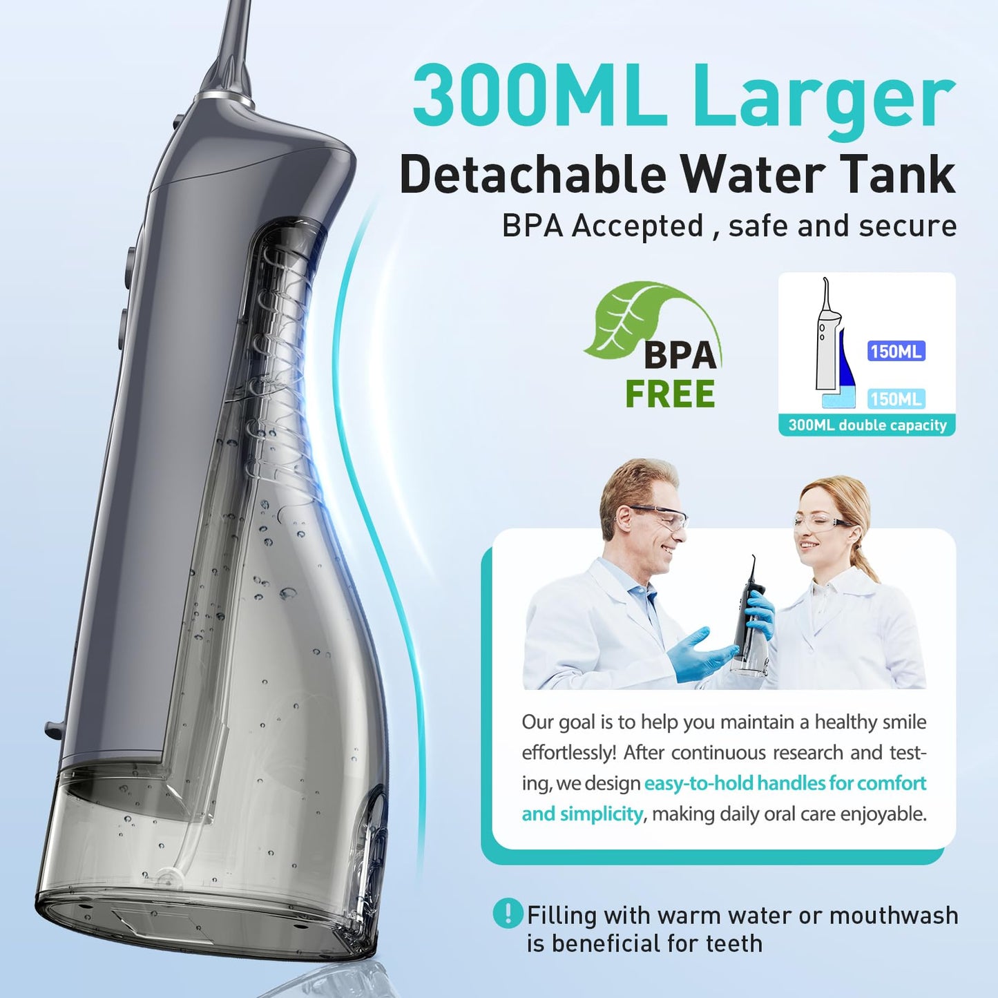 COSLUS Water Dental Flosser Teeth Pick: Portable Cordless Oral Irrigator 300ML Rechargeable Travel Irrigation Cleaner IPX7 Waterproof Electric Flossing Machine for Teeth Cleaning C20(F5020E) - digibuy