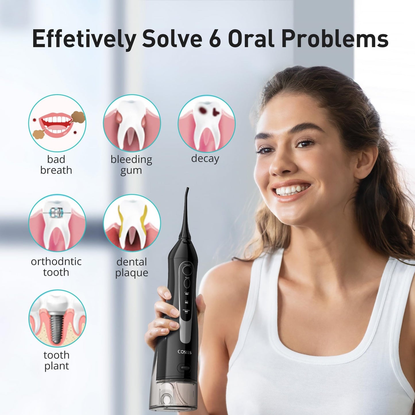 COSLUS Water Dental Flosser Teeth Pick: Portable Cordless Oral Irrigator 300ML Rechargeable Travel Irrigation Cleaner IPX7 Waterproof Electric Flossing Machine for Teeth Cleaning C20(F5020E) - digibuy