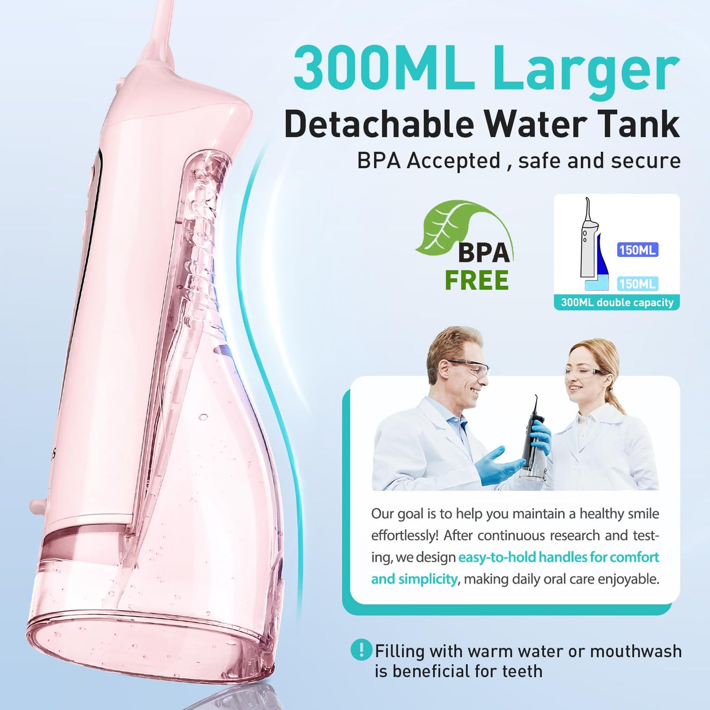 COSLUS Water Dental Flosser Teeth Pick: Portable Cordless Oral Irrigator 300ML Rechargeable Travel Irrigation Cleaner IPX7 Waterproof Electric Flossing Machine for Teeth Cleaning C20(F5020E) - digibuy