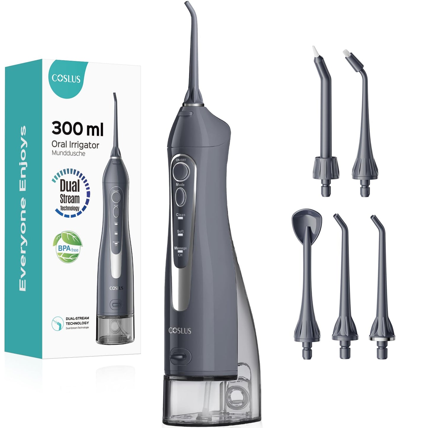 COSLUS Water Dental Flosser Teeth Pick: Portable Cordless Oral Irrigator 300ML Rechargeable Travel Irrigation Cleaner IPX7 Waterproof Electric Flossing Machine for Teeth Cleaning C20(F5020E) - digibuy