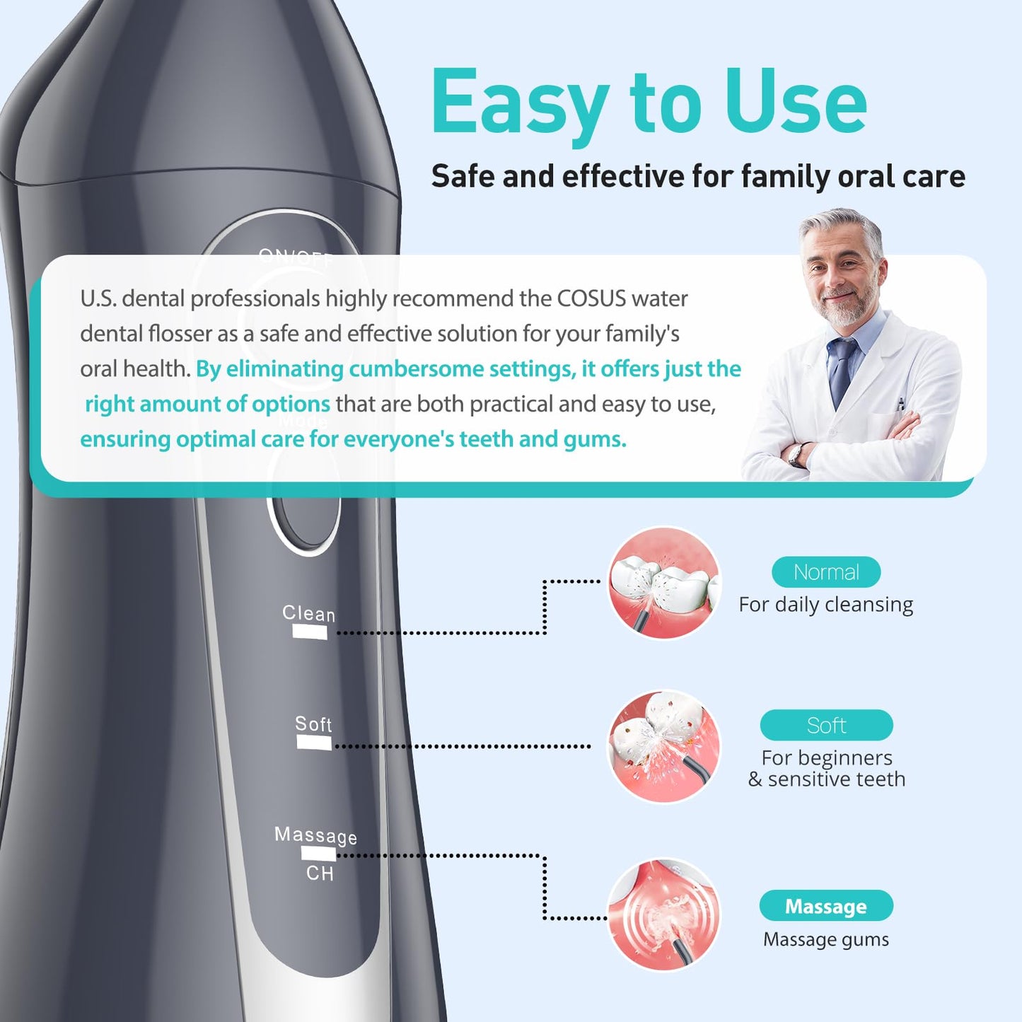 COSLUS Water Dental Flosser Teeth Pick: Portable Cordless Oral Irrigator 300ML Rechargeable Travel Irrigation Cleaner IPX7 Waterproof Electric Flossing Machine for Teeth Cleaning C20(F5020E) - digibuy