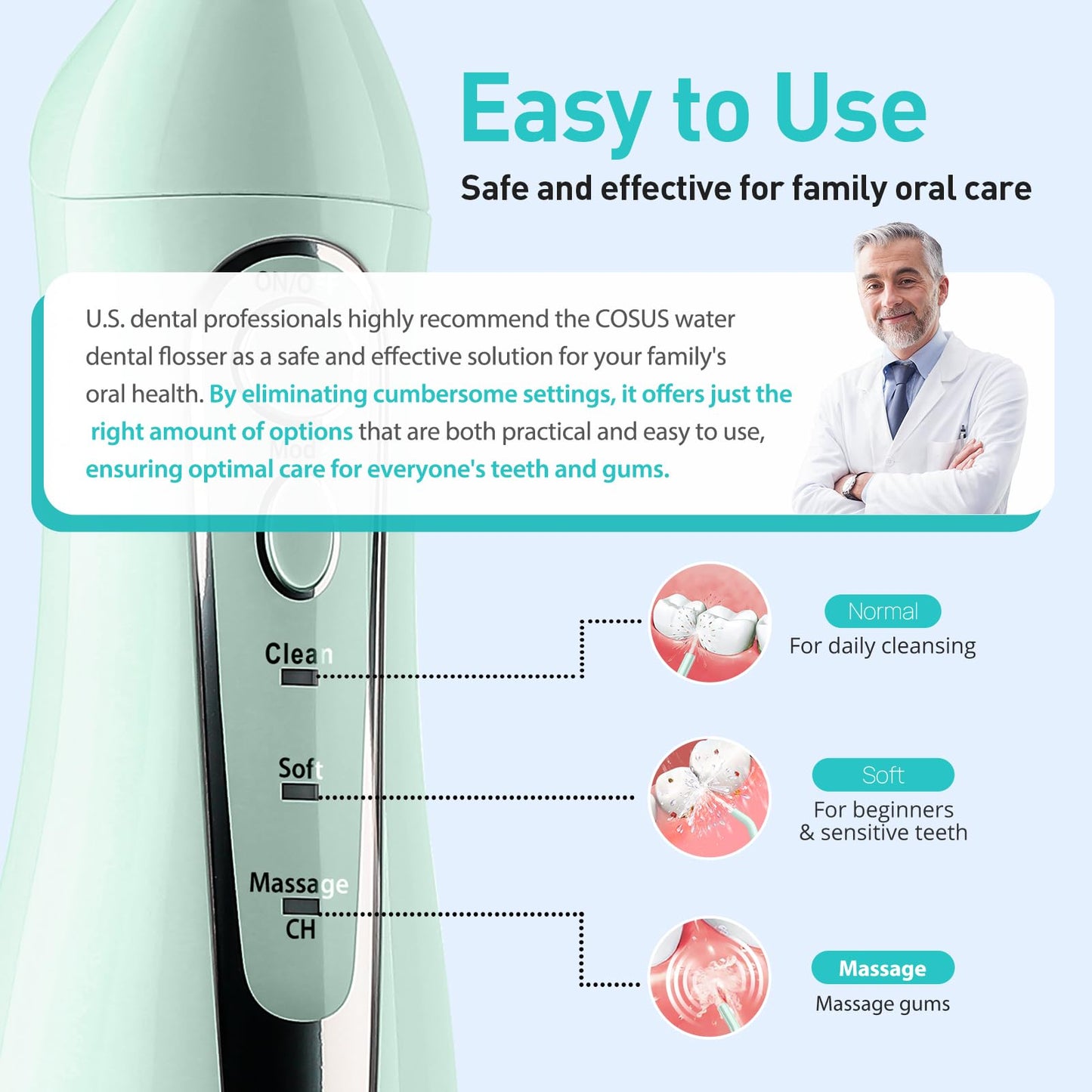 COSLUS Water Dental Flosser Teeth Pick: Portable Cordless Oral Irrigator 300ML Rechargeable Travel Irrigation Cleaner IPX7 Waterproof Electric Flossing Machine for Teeth Cleaning C20(F5020E) - digibuy