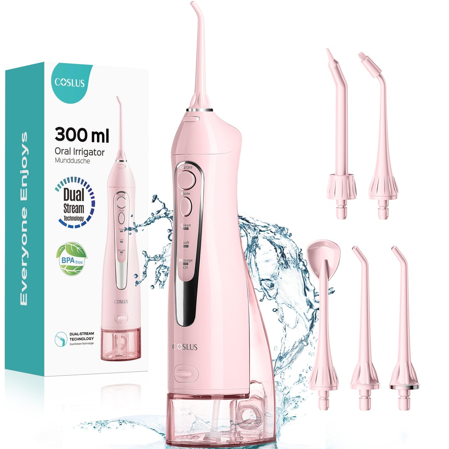 COSLUS Water Dental Flosser Teeth Pick: Portable Cordless Oral Irrigator 300ML Rechargeable Travel Irrigation Cleaner IPX7 Waterproof Electric Flossing Machine for Teeth Cleaning C20(F5020E) - digibuy