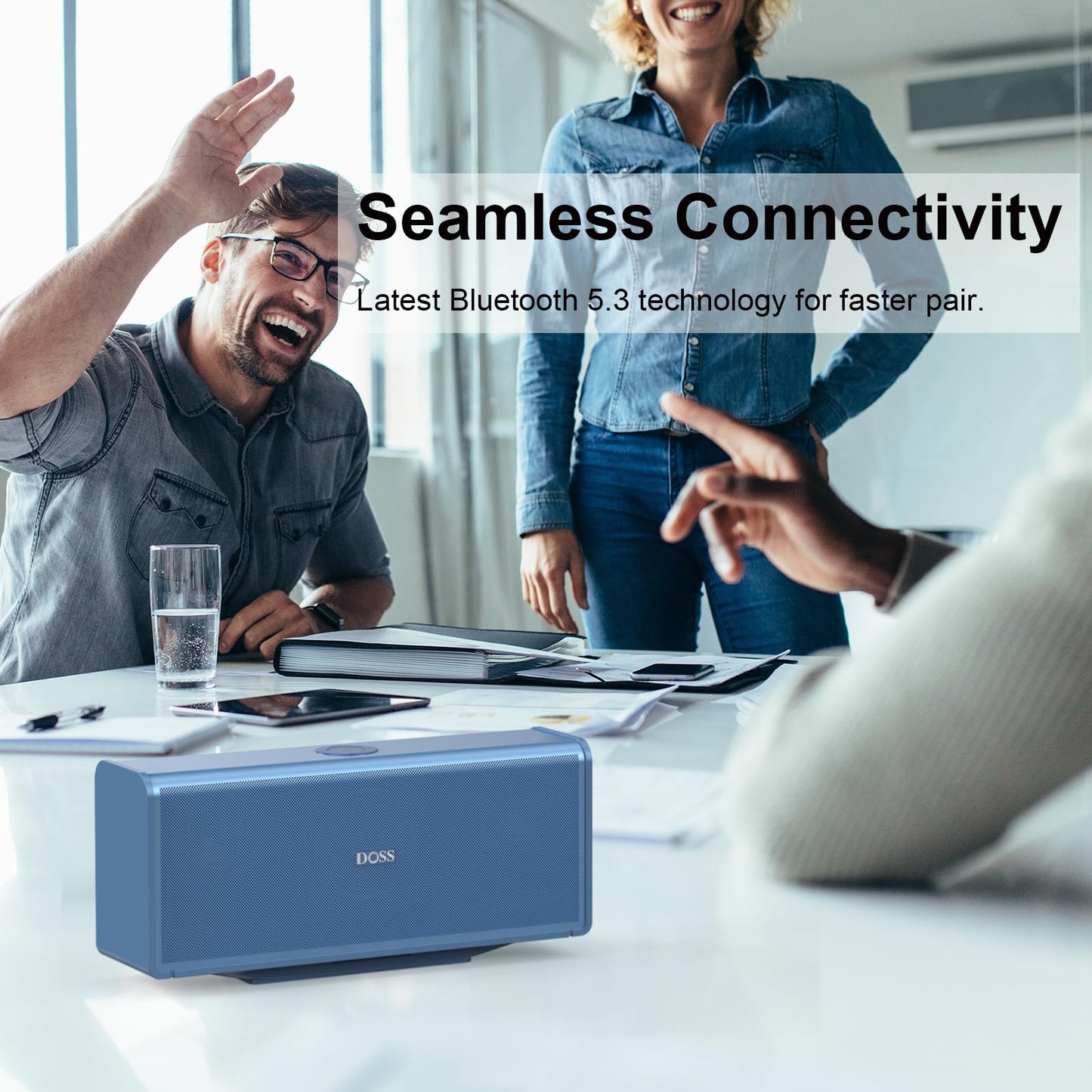 DOSS SoundBox Ultra Bluetooth Speaker with 2.1 Channel Audio, 80W Superior Sound with Deep Bass, Two DSP Technologies, 18H Playtime, BT 5.3, Wireless for Home, Office, Room - Blue - digibuy