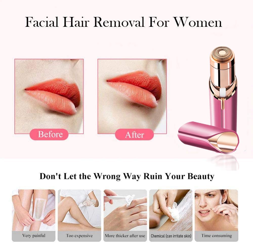 Facial Hair Remover for Women - as Seen on TV Painless Face Shaver - Mini Hair Remover, Electric Razor Shaver Portable Bikini Epilator for Lips, Chin, Armpit, Peach Fuzz, Fingers, Neck, Cheek(Rose Gold) - digibuy