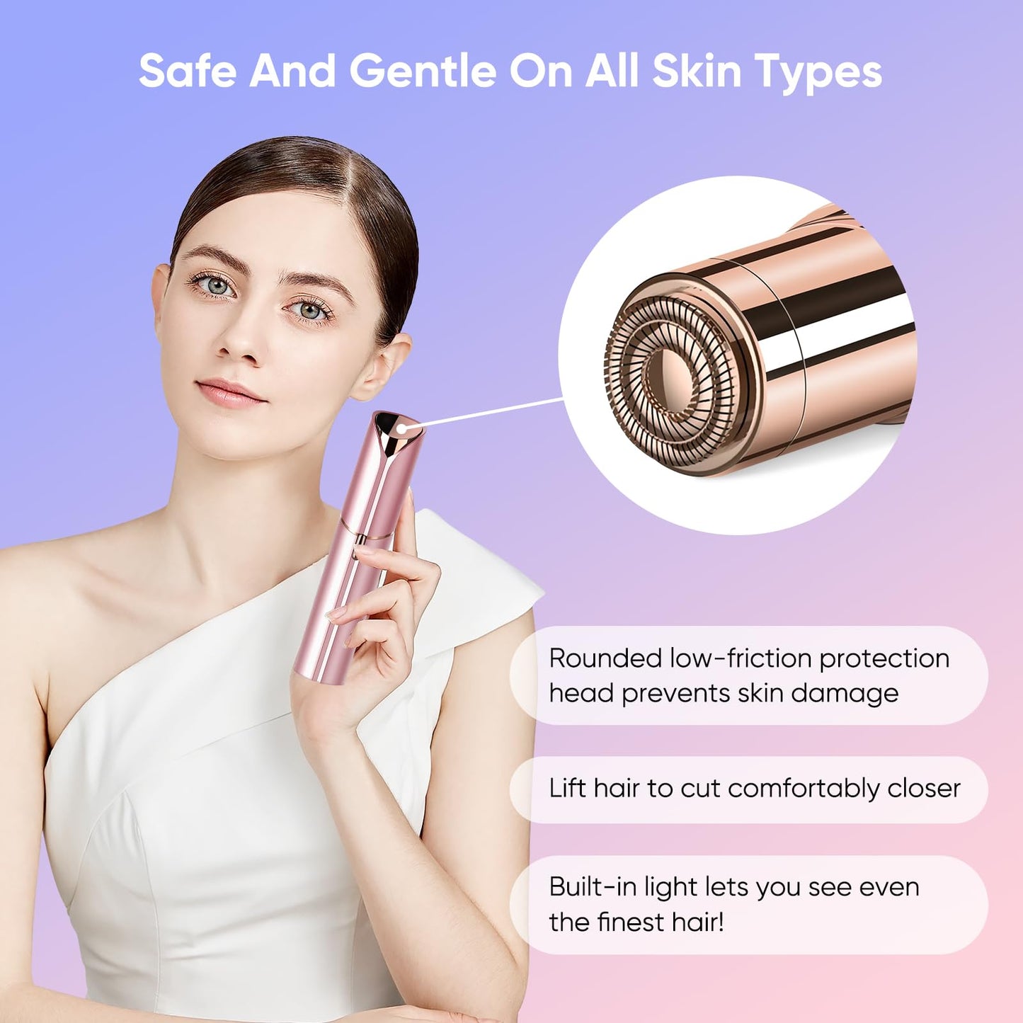 Facial Hair Remover for Women - as Seen on TV Painless Face Shaver - Mini Hair Remover, Electric Razor Shaver Portable Bikini Epilator for Lips, Chin, Armpit, Peach Fuzz, Fingers, Neck, Cheek(Rose Gold) - digibuy