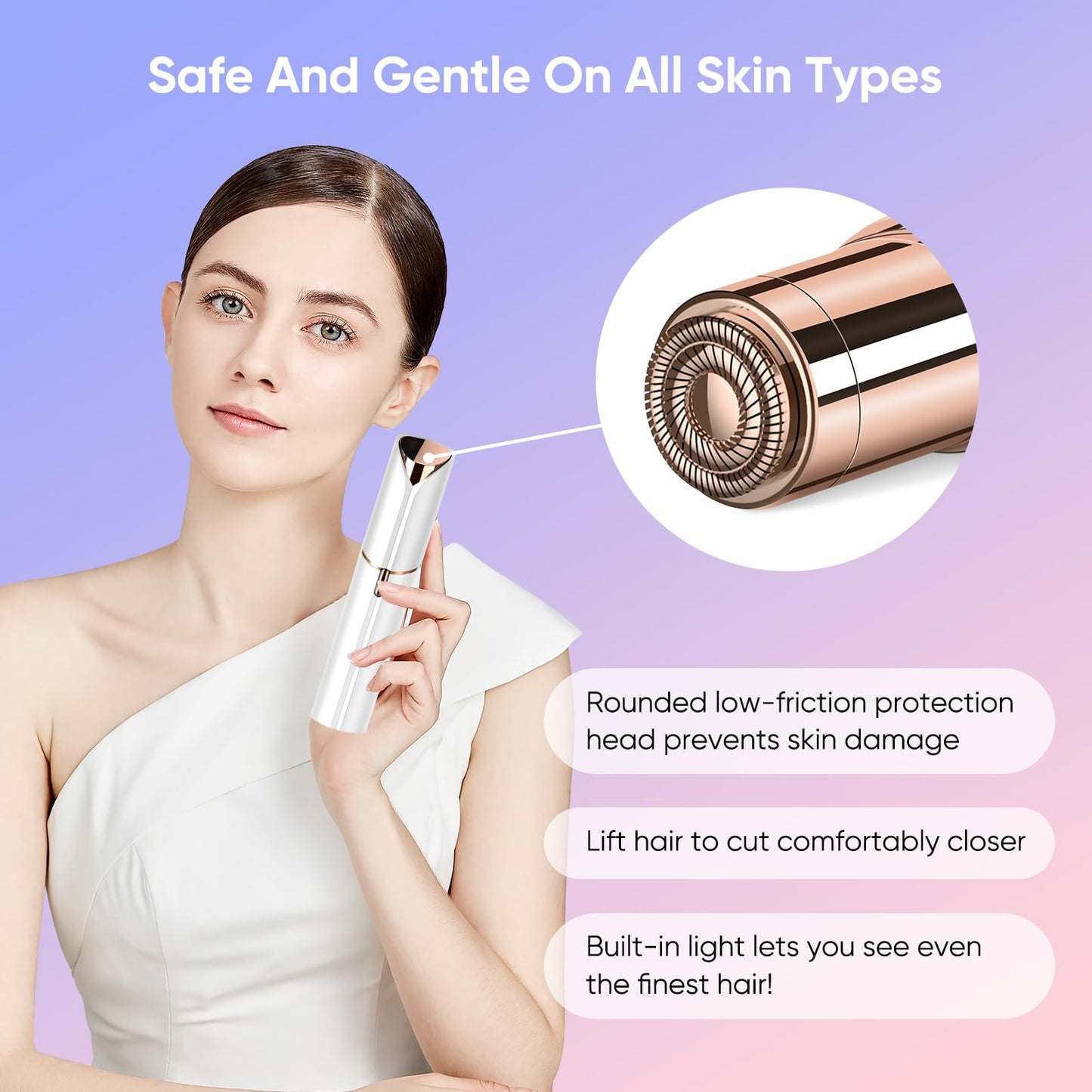 Facial Hair Remover for Women - as Seen on TV Painless Face Shaver - Mini Hair Remover, Electric Razor Shaver Portable Bikini Epilator for Lips, Chin, Armpit, Peach Fuzz, Fingers, Neck, Cheek(Rose Gold) - digibuy