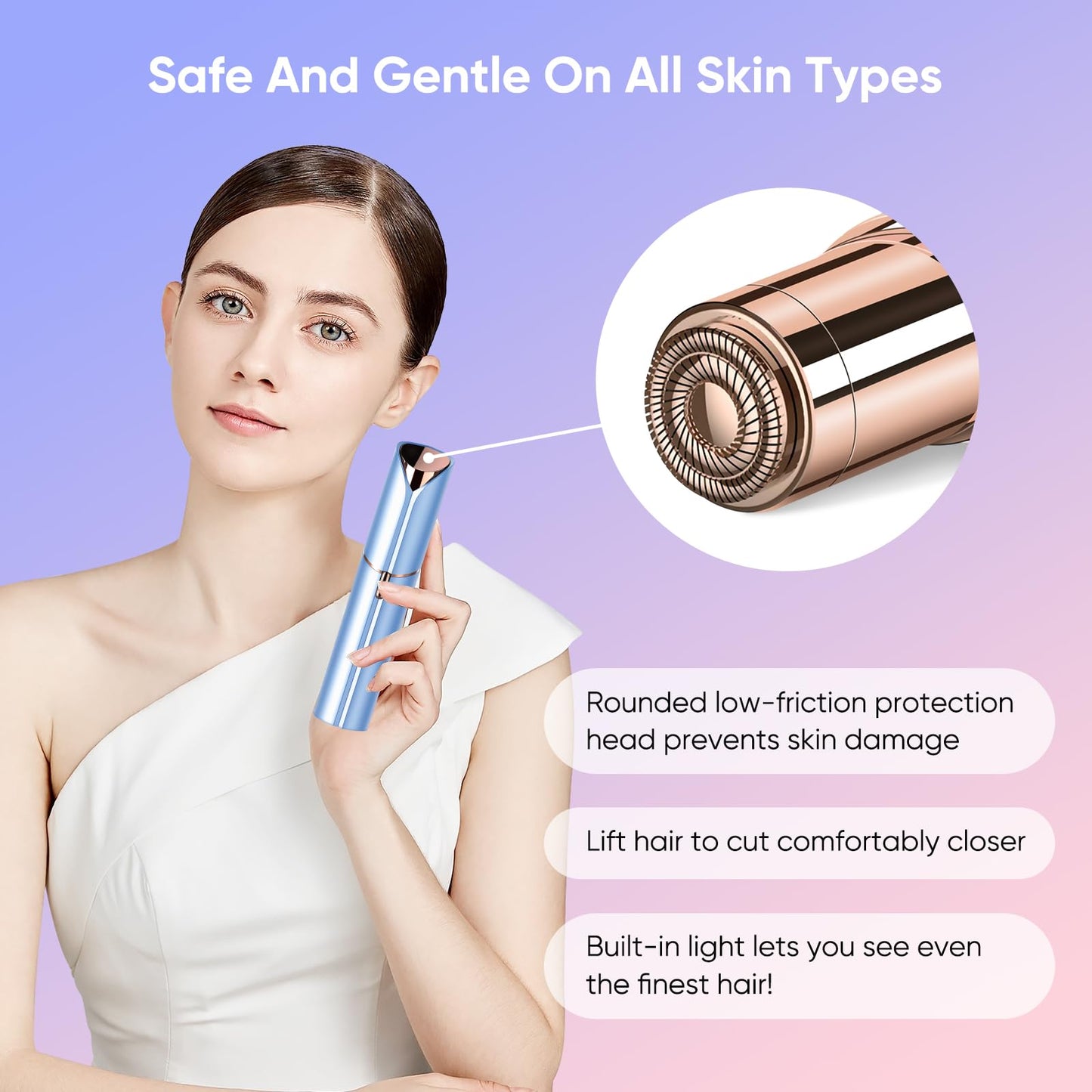 Facial Hair Remover for Women - as Seen on TV Painless Face Shaver - Mini Hair Remover, Electric Razor Shaver Portable Bikini Epilator for Lips, Chin, Armpit, Peach Fuzz, Fingers, Neck, Cheek(Rose Gold) - digibuy