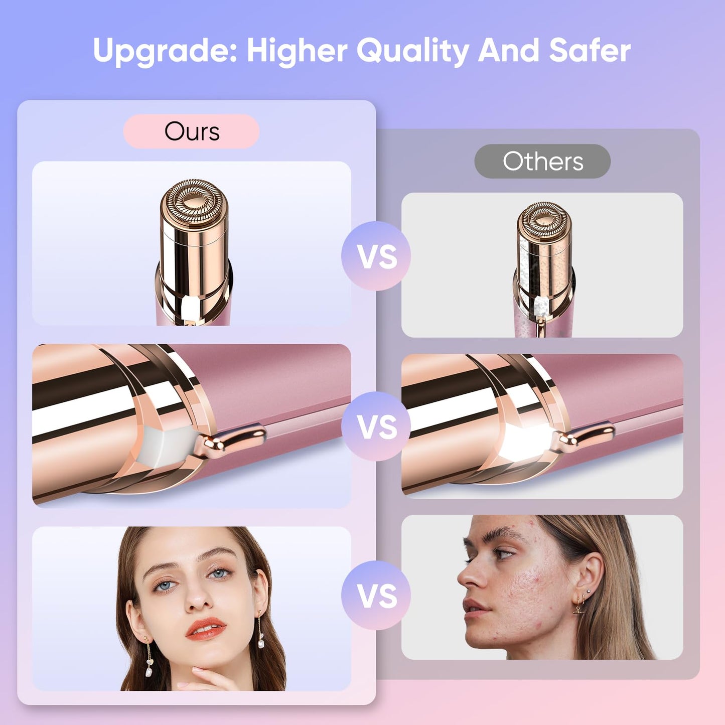Facial Hair Remover for Women - as Seen on TV Painless Face Shaver - Mini Hair Remover, Electric Razor Shaver Portable Bikini Epilator for Lips, Chin, Armpit, Peach Fuzz, Fingers, Neck, Cheek(Rose Gold) - digibuy