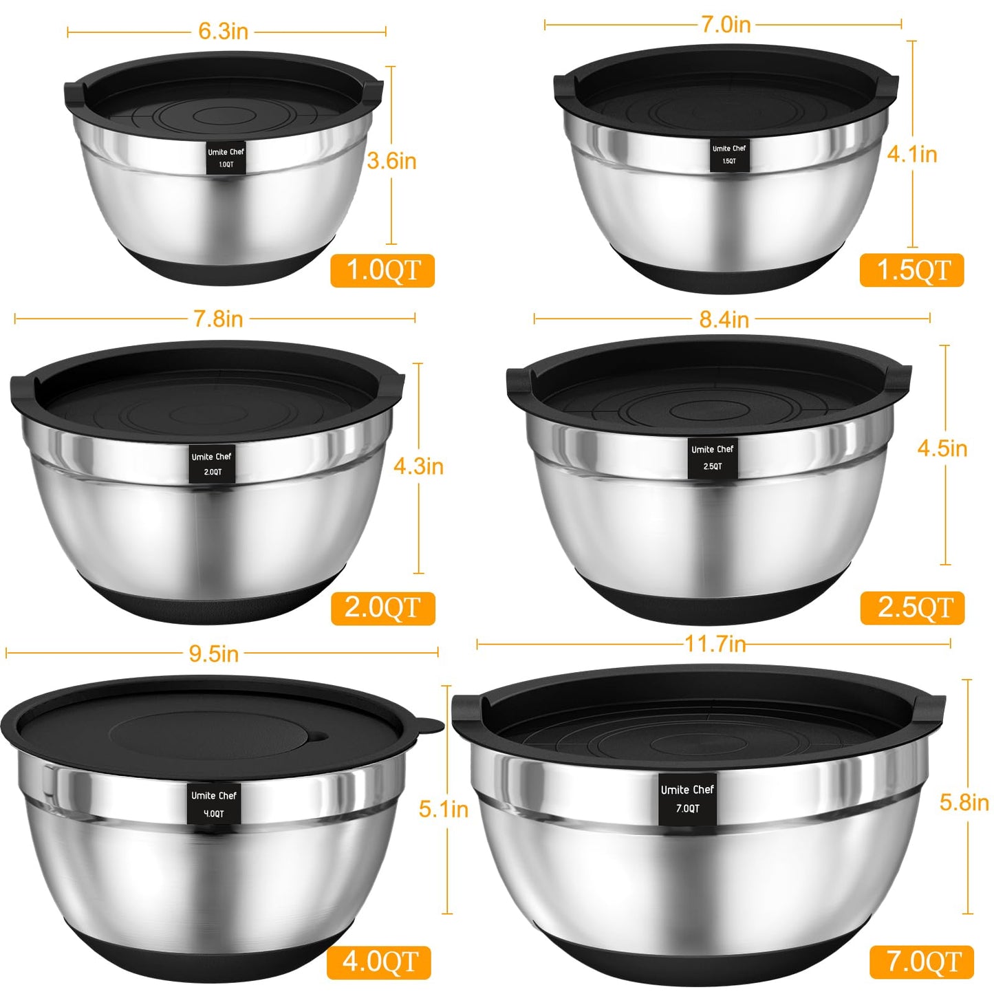 Mixing Bowls with Airtight Lids Set, 26PCS Stainless Steel Khaki Bowls with Grater Attachments, Non - Slip Bottoms & Kitchen Gadgets Set, Size 7, 4, 2.5, 2.0,1.5, 1QT, Great for Mixing & Serving - digibuy