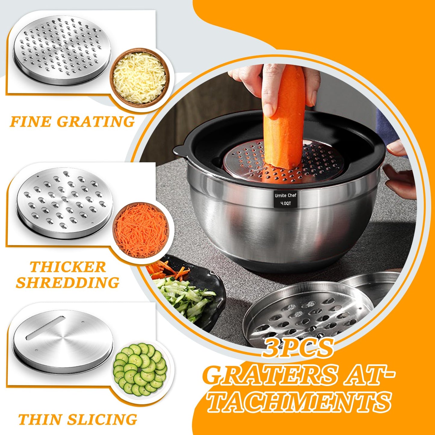 Mixing Bowls with Airtight Lids Set, 26PCS Stainless Steel Khaki Bowls with Grater Attachments, Non - Slip Bottoms & Kitchen Gadgets Set, Size 7, 4, 2.5, 2.0,1.5, 1QT, Great for Mixing & Serving - digibuy