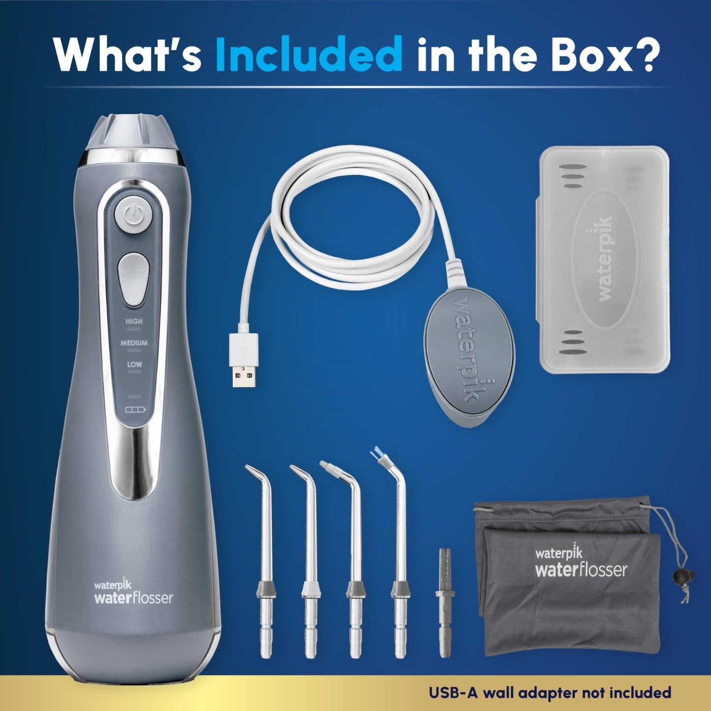Waterpik Cordless Advanced 2.0 Water Flosser For Teeth, Gums, Braces, Dental Care With Travel Bag and 4 Tips, ADA Accepted, Rechargeable, Portable, and Waterproof, Black WP - 582, Packaging May Vary - digibuy