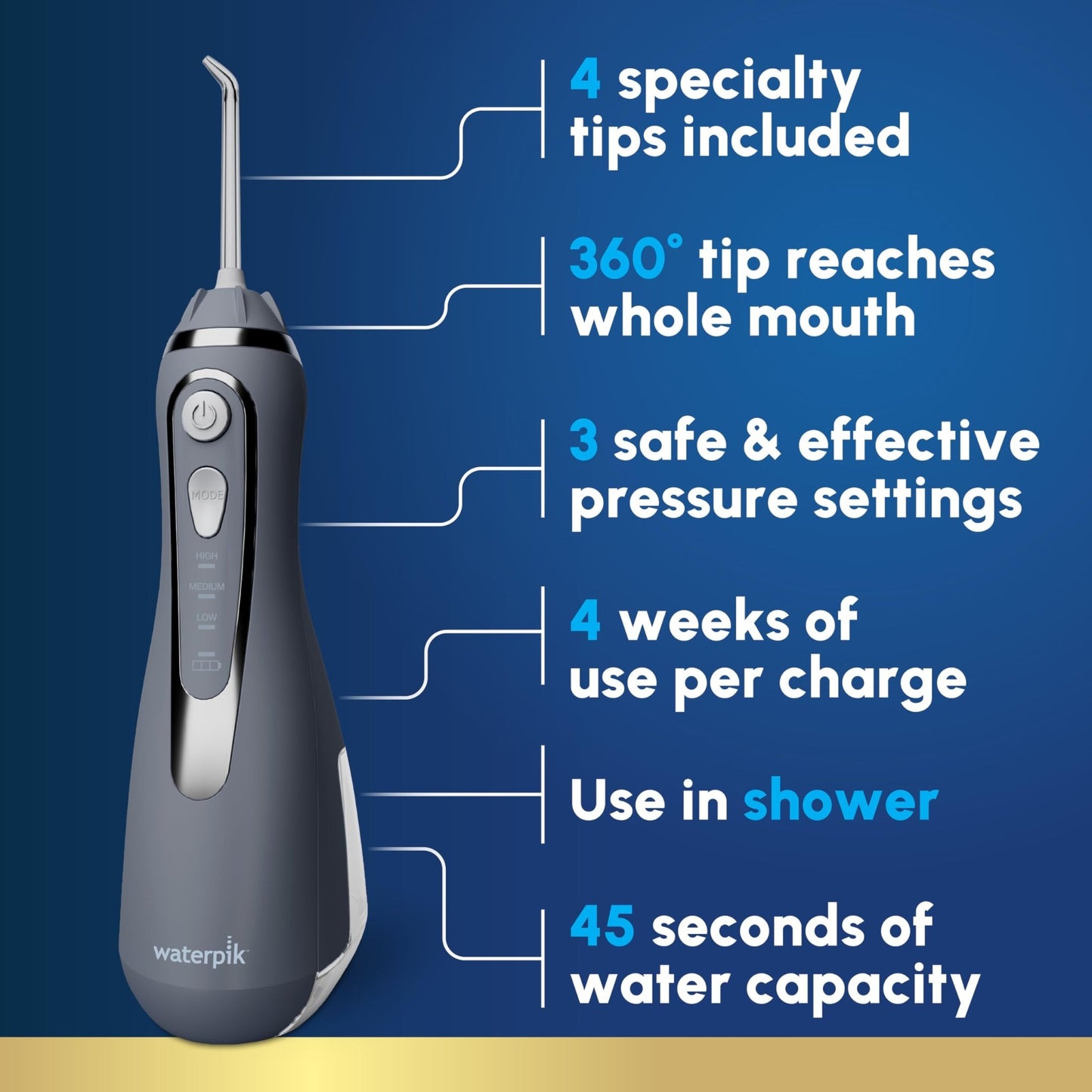 Waterpik Cordless Advanced 2.0 Water Flosser For Teeth, Gums, Braces, Dental Care With Travel Bag and 4 Tips, ADA Accepted, Rechargeable, Portable, and Waterproof, Black WP - 582, Packaging May Vary - digibuy