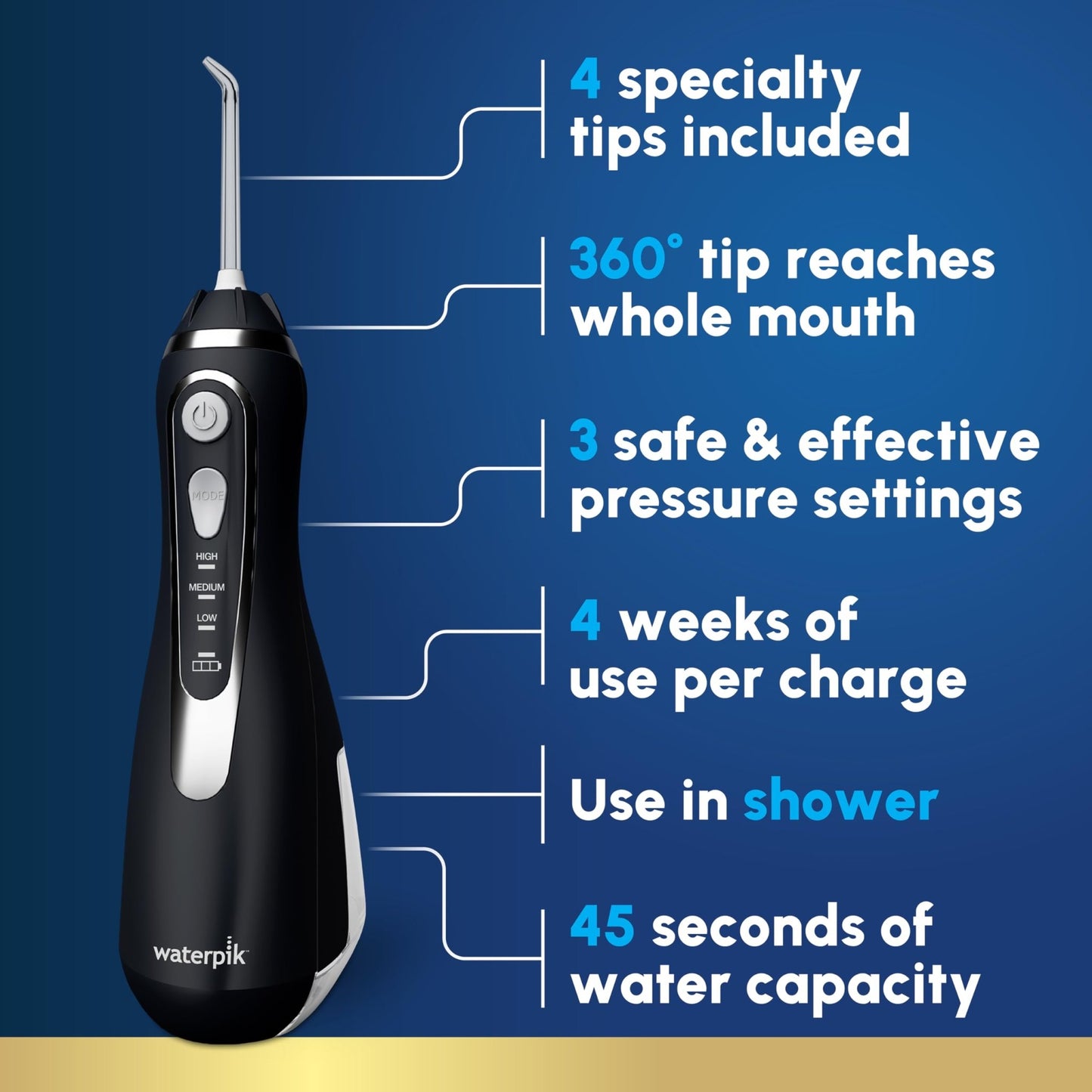 Waterpik Cordless Advanced 2.0 Water Flosser For Teeth, Gums, Braces, Dental Care With Travel Bag and 4 Tips, ADA Accepted, Rechargeable, Portable, and Waterproof, Black WP - 582, Packaging May Vary - digibuy