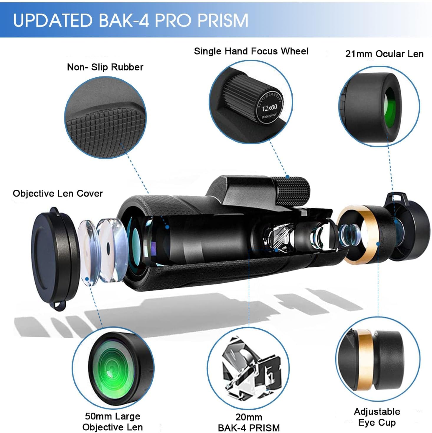 12x60 Monocular Telescope with Smartphone Holder & Upgraded Tripod, High Powered SMC & BAK4 Scope, Birthday Gifts for Men Dad Him Husband Teen, Gifts for Christmas, Outdoors Survival Hiking Gear - digibuy