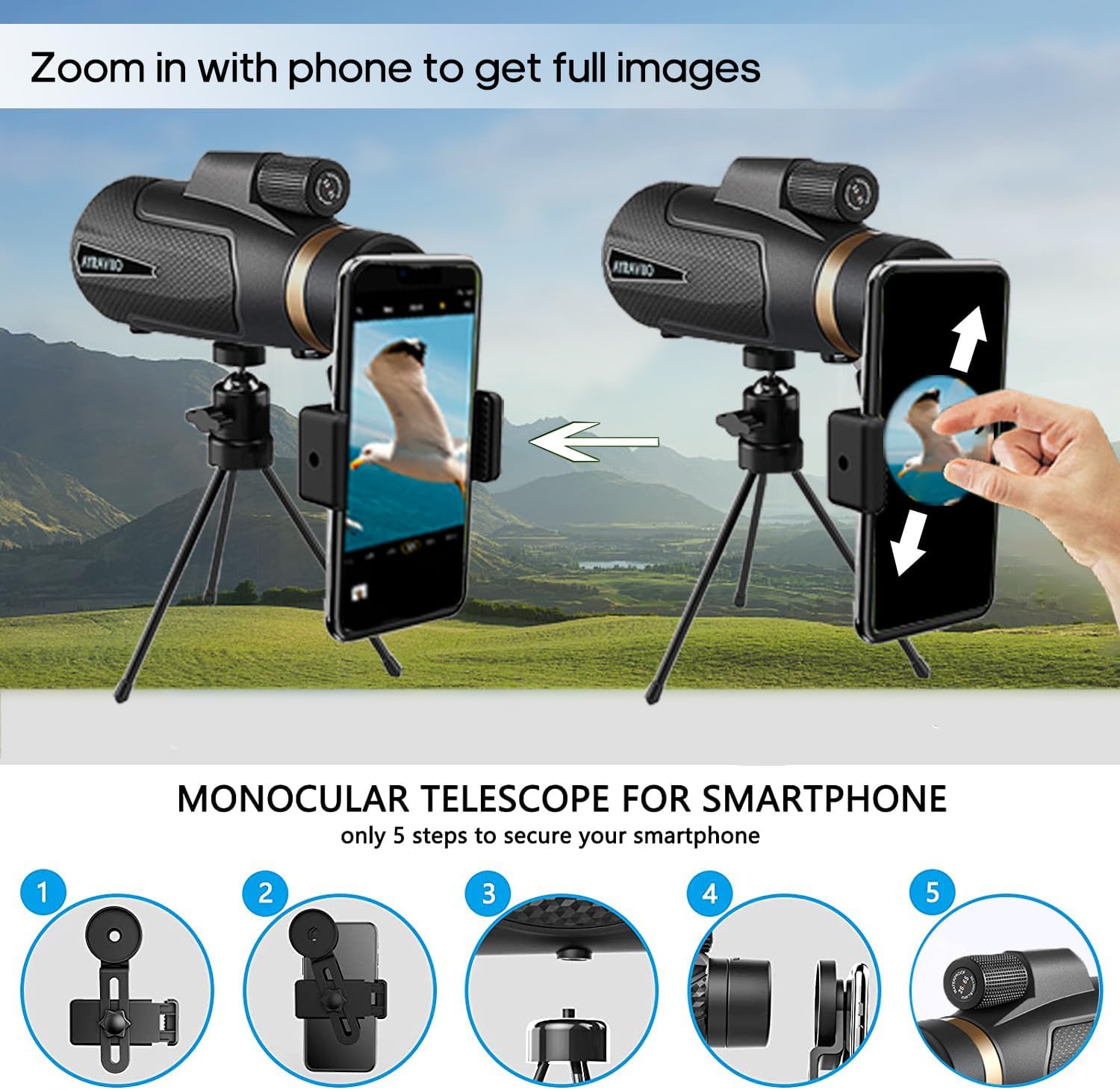 12x60 Monocular Telescope with Smartphone Holder & Upgraded Tripod, High Powered SMC & BAK4 Scope, Birthday Gifts for Men Dad Him Husband Teen, Gifts for Christmas, Outdoors Survival Hiking Gear - digibuy