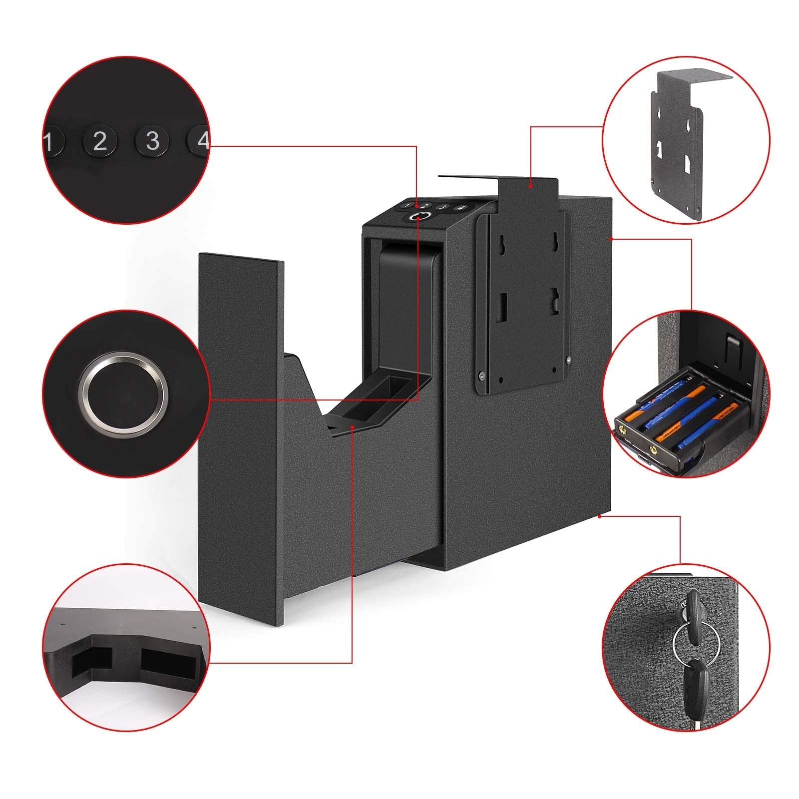 Biometric Slider Handgun Gun Safe for Nightstand, Desk, Bed Side,Truck - Auto Sliding Door Hand Gun Safe for Pistol - with Fingerprint, PIN Code, KEY Access - digibuy