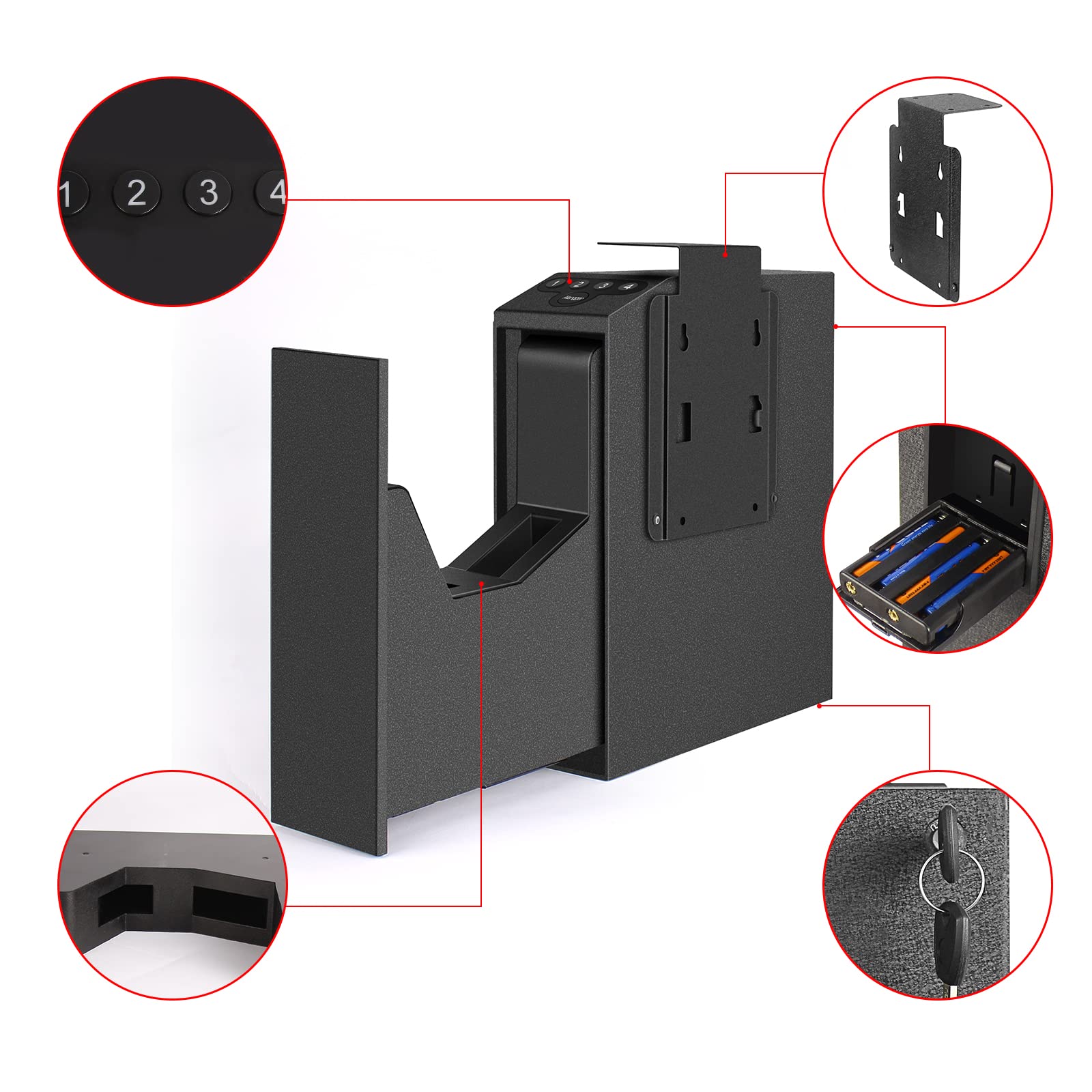 Biometric Slider Handgun Gun Safe for Nightstand, Desk, Bed Side,Truck - Auto Sliding Door Hand Gun Safe for Pistol - with Fingerprint, PIN Code, KEY Access - digibuy