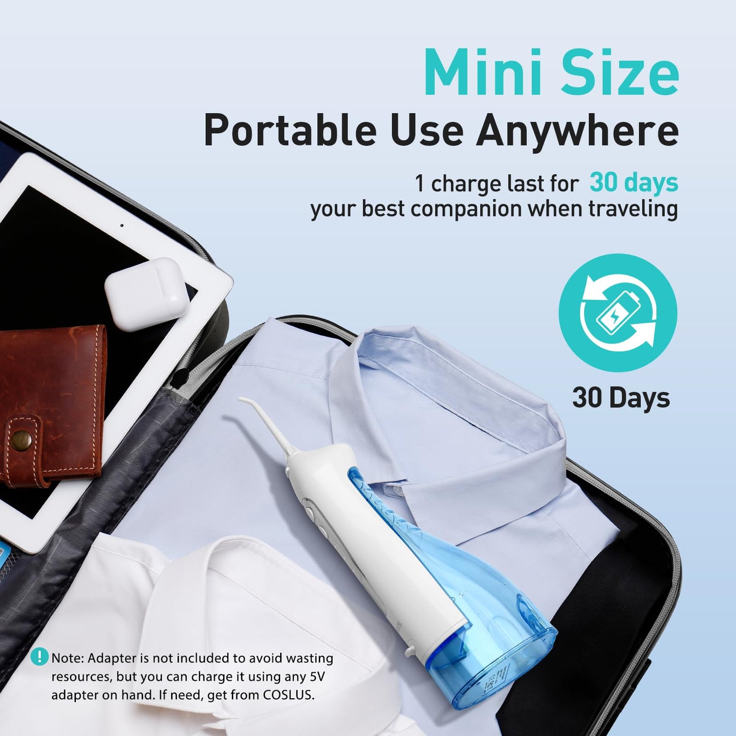 COSLUS Water Dental Flosser Teeth Pick: Portable Cordless Oral Irrigator 300ML Rechargeable Travel Irrigation Cleaner IPX7 Waterproof Electric Flossing Machine for Teeth Cleaning C20(F5020E) - digibuy