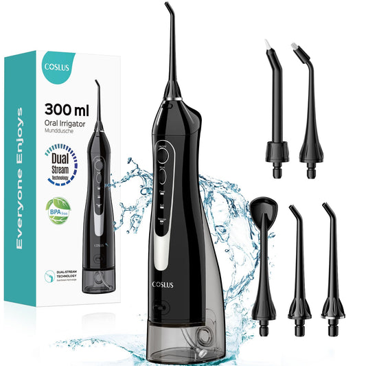 COSLUS Water Dental Flosser Teeth Pick: Portable Cordless Oral Irrigator 300ML Rechargeable Travel Irrigation Cleaner IPX7 Waterproof Electric Flossing Machine for Teeth Cleaning C20(F5020E) - digibuy