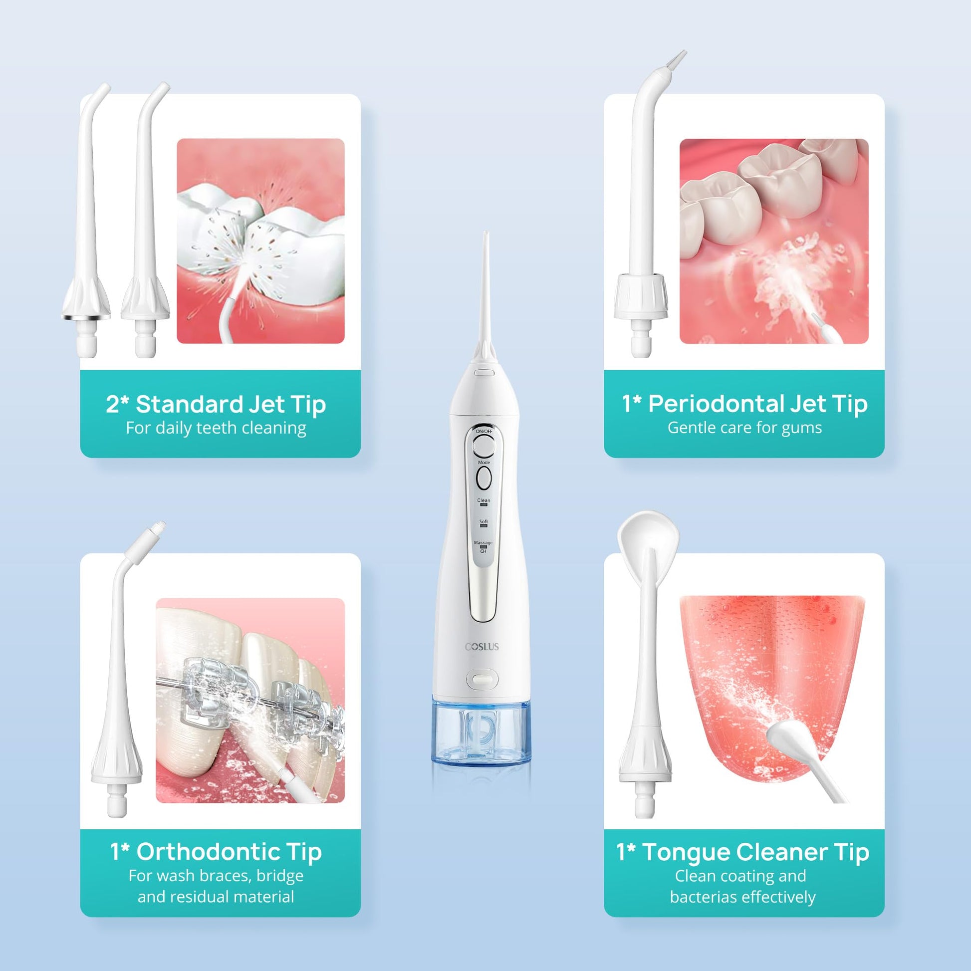 COSLUS Water Dental Flosser Teeth Pick: Portable Cordless Oral Irrigator 300ML Rechargeable Travel Irrigation Cleaner IPX7 Waterproof Electric Flossing Machine for Teeth Cleaning C20(F5020E) - digibuy