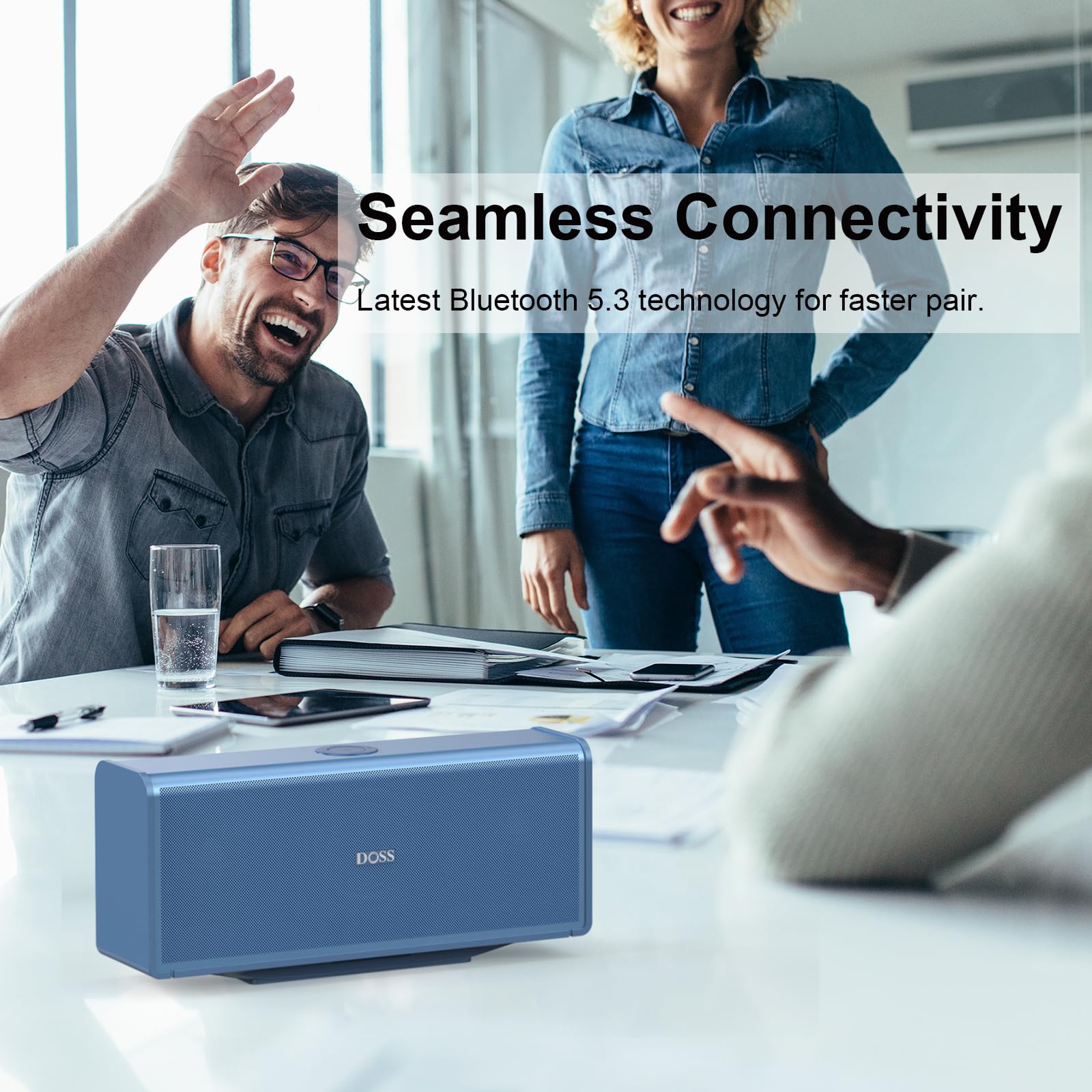 DOSS SoundBox Ultra Bluetooth Speaker with 2.1 Channel Audio, 80W Superior Sound with Deep Bass, Two DSP Technologies, 18H Playtime, BT 5.3, Wireless for Home, Office, Room - Blue - digibuy