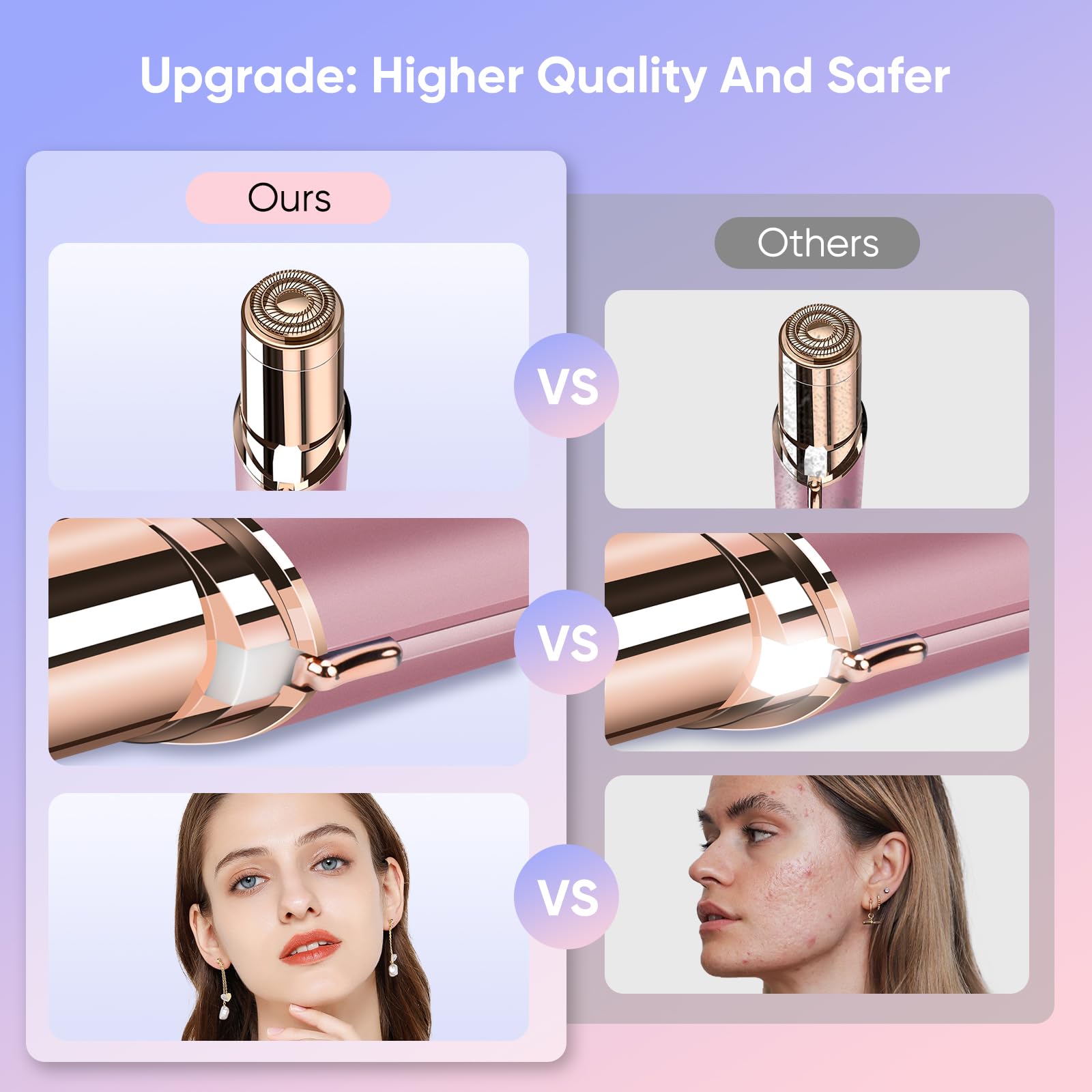 Facial Hair Remover for Women - as Seen on TV Painless Face Shaver - Mini Hair Remover, Electric Razor Shaver Portable Bikini Epilator for Lips, Chin, Armpit, Peach Fuzz, Fingers, Neck, Cheek(Rose Gold) - digibuy