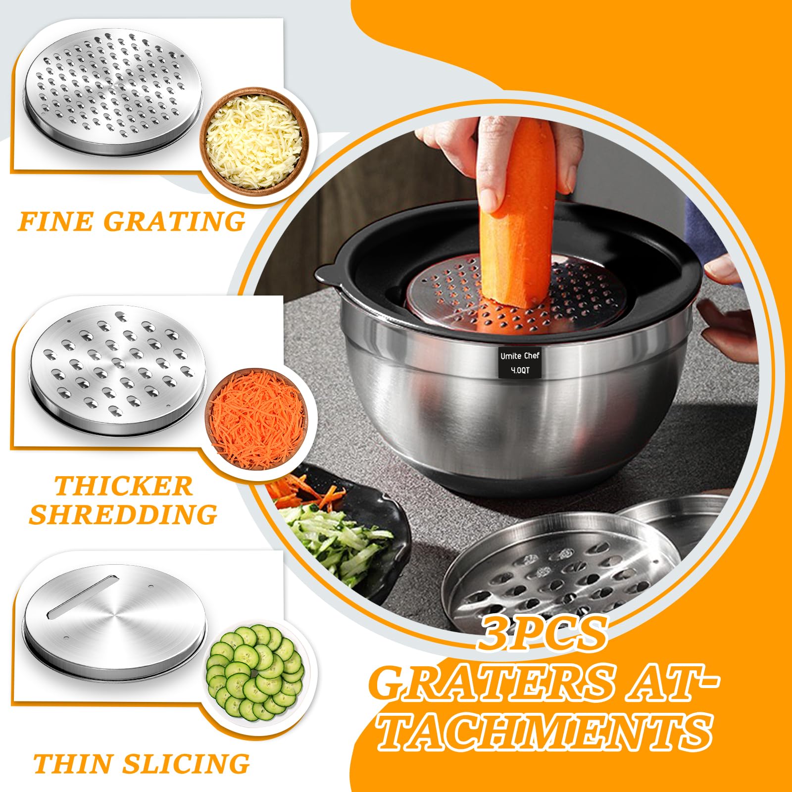 Mixing Bowls with Airtight Lids Set, 26PCS Stainless Steel Khaki Bowls with Grater Attachments, Non - Slip Bottoms & Kitchen Gadgets Set, Size 7, 4, 2.5, 2.0,1.5, 1QT, Great for Mixing & Serving - digibuy